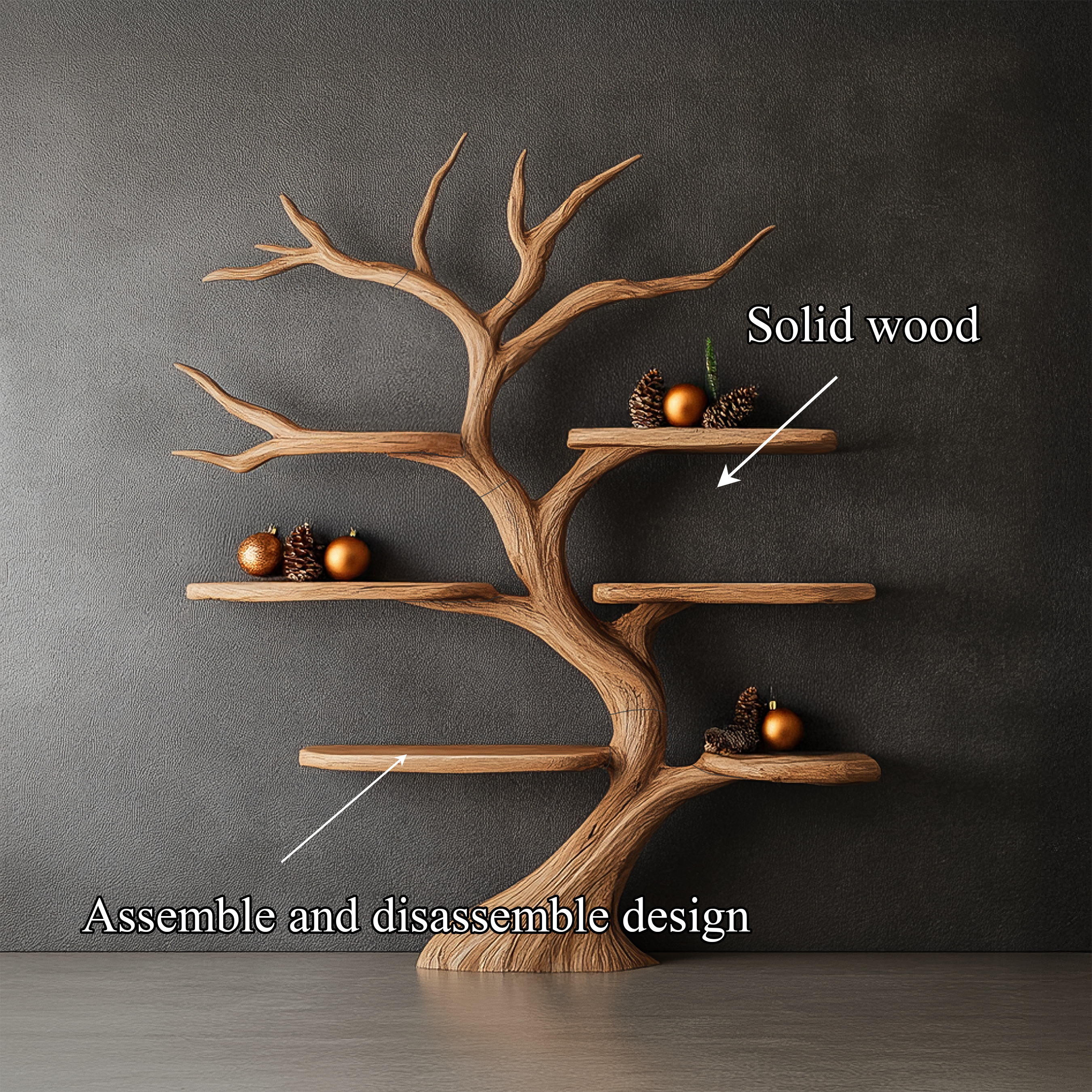 Rustic Organic Tree Shelf Christmas Living Room SINLSATB558