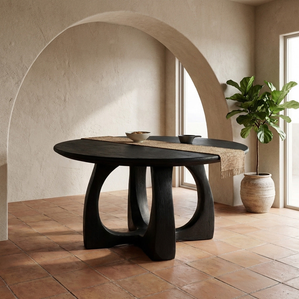 Wooden Round Dining Table With Artistic Base For Dining Room RTTHHNDN047
