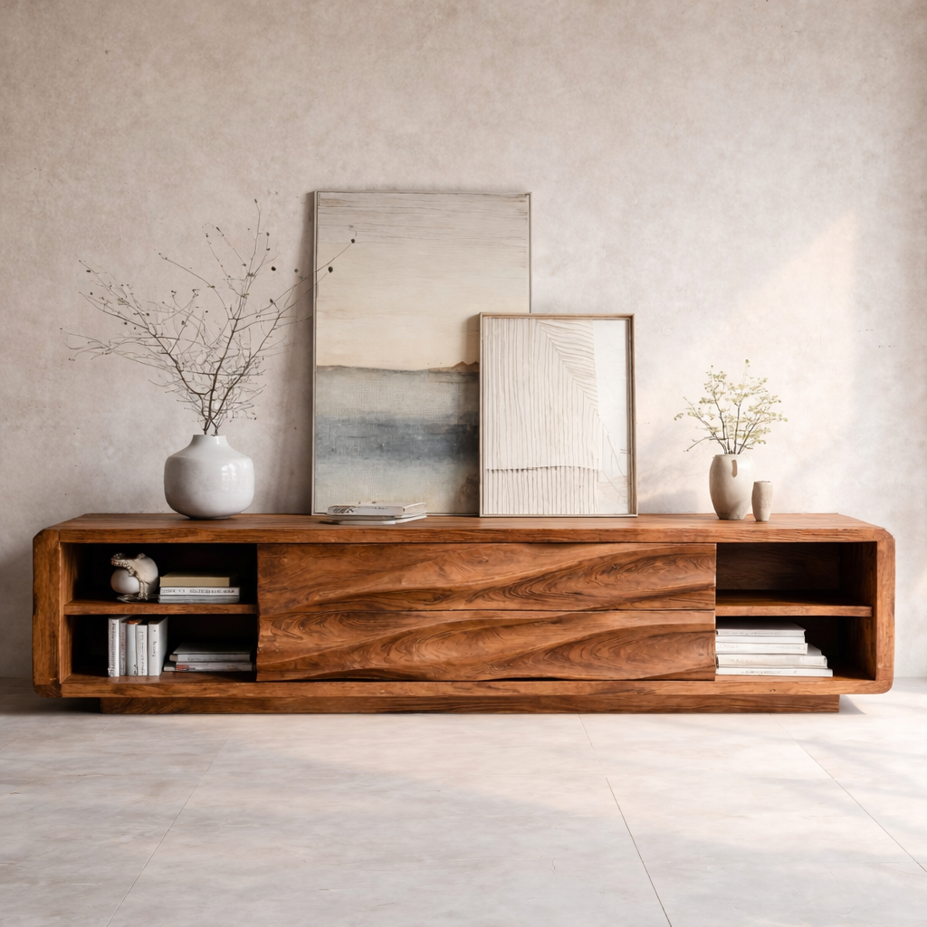 Quiet Luxury Low Sculpted Sideboard For Living Room RTTHHNSD024