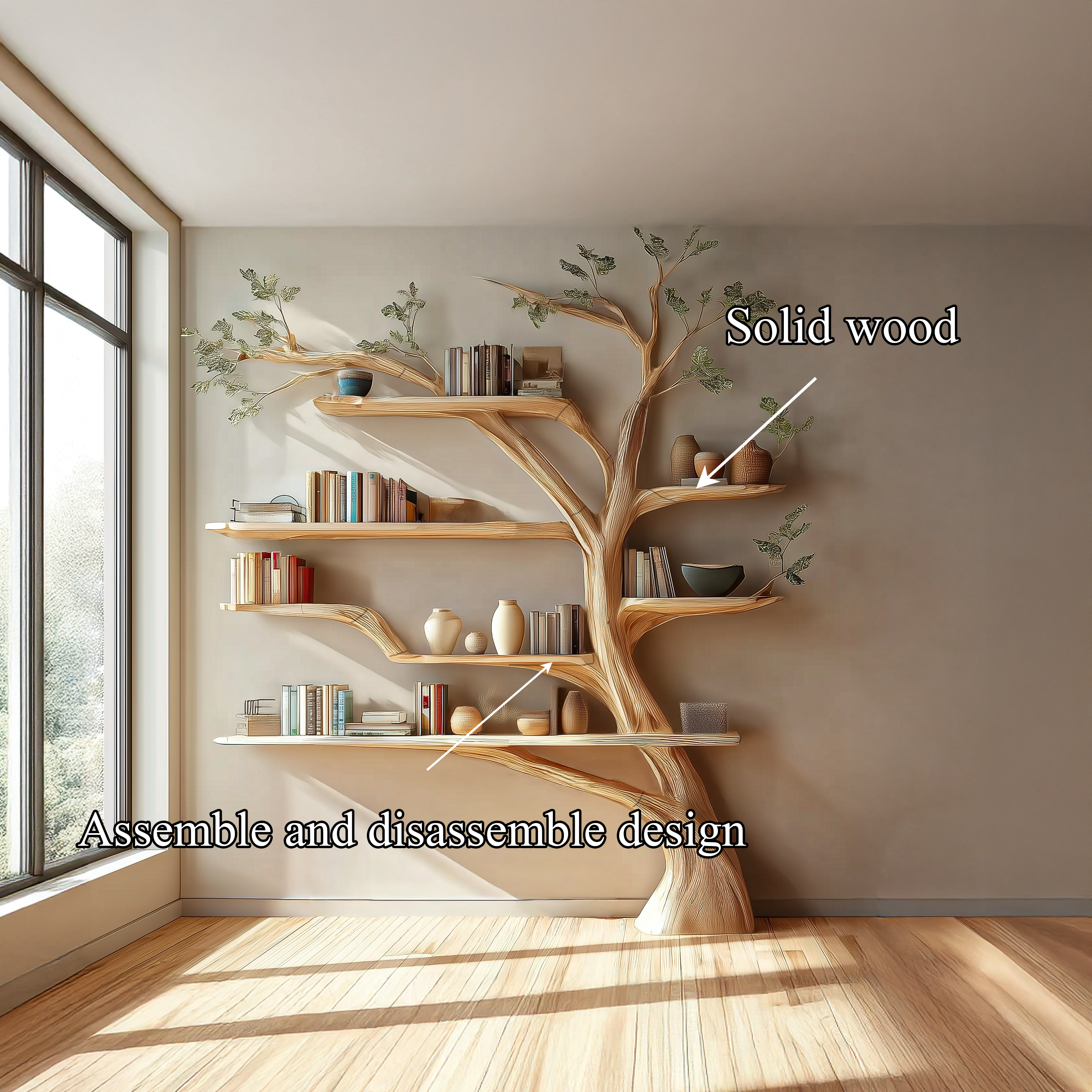 Rustic Book Tree Shelf Home Office SINLSATB231