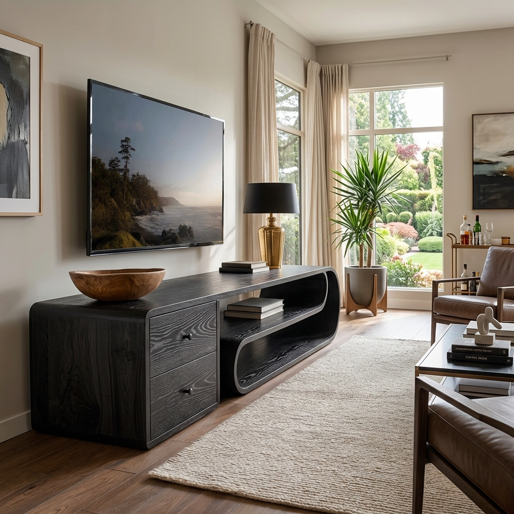 Wooden TV Console With Drawers For Living Room Setup RTTHTTTVC078