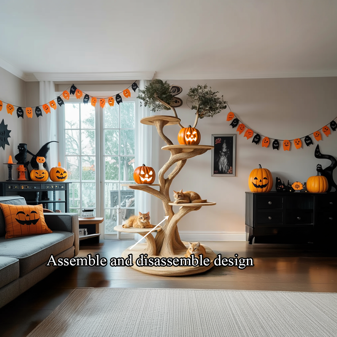 Rustic Halloween Cat Tree Tower Living Room SINLSAHW021