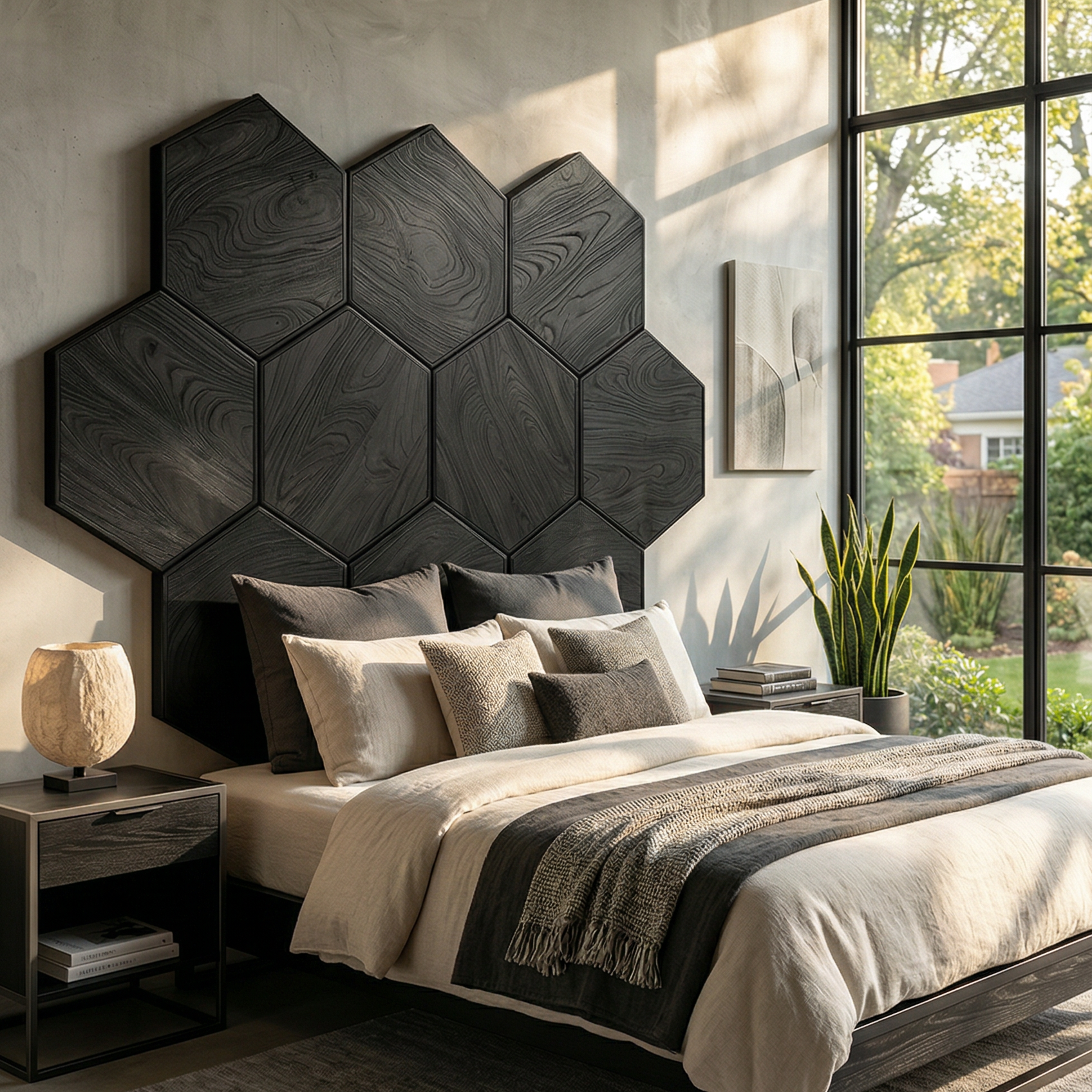 Geometric Hexagon Wood Headboard For Contemporary Bedroom Interior SILDTTRHB003