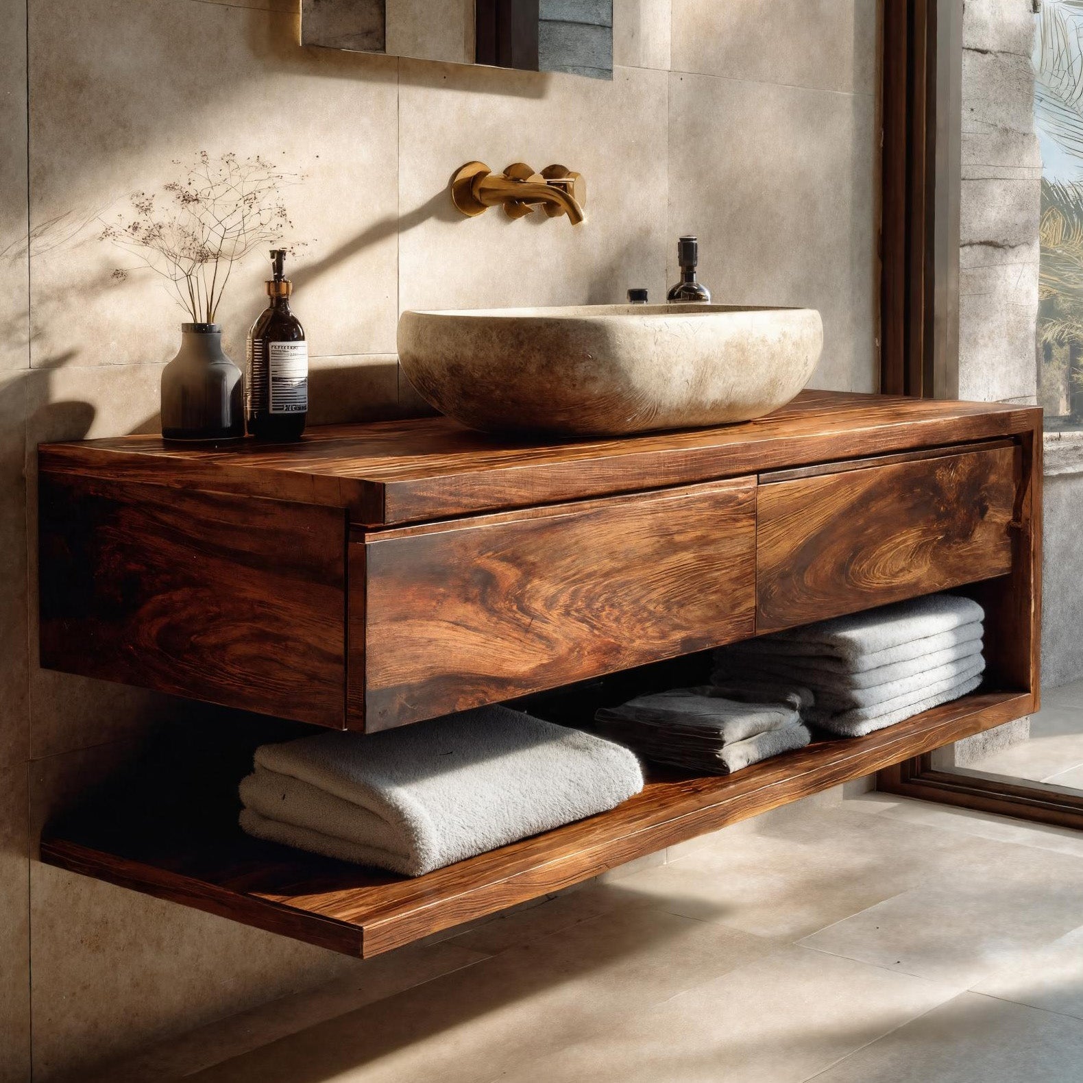Contemporary Wall Mounted Wood Bathroom Vanity For Bathroom RTTHHNBRV008