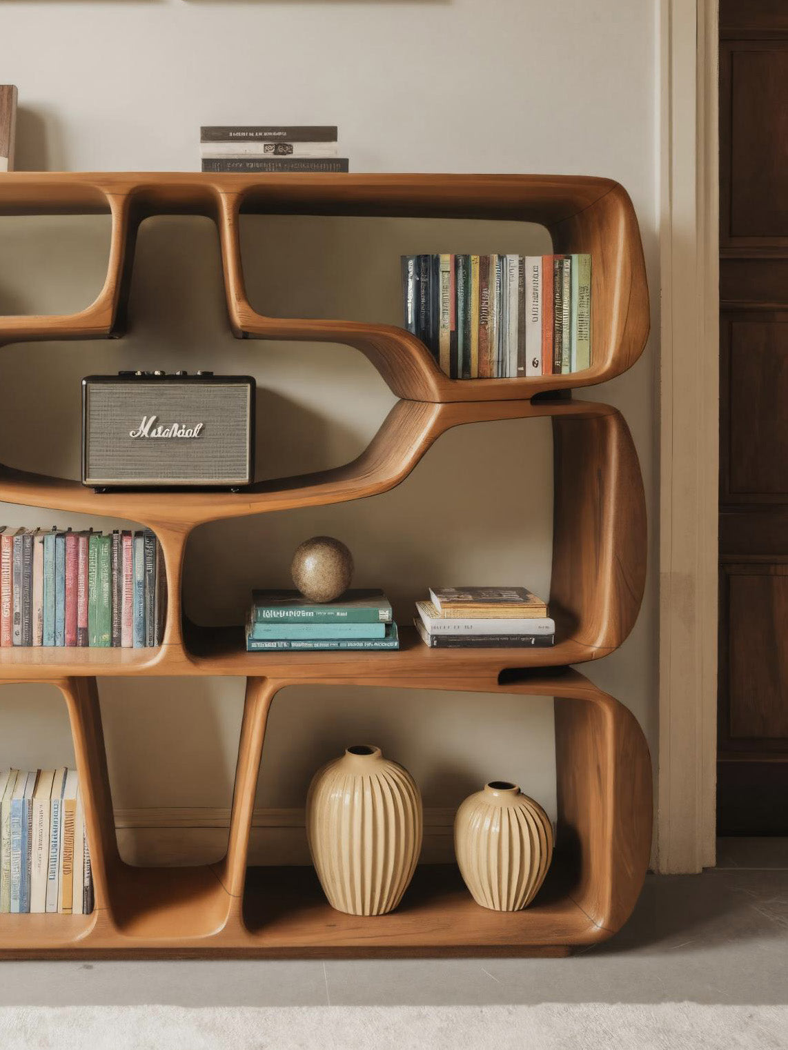 Modern Sculptural Bookshelf With Organic Curves For Living Room SITHHNBS042