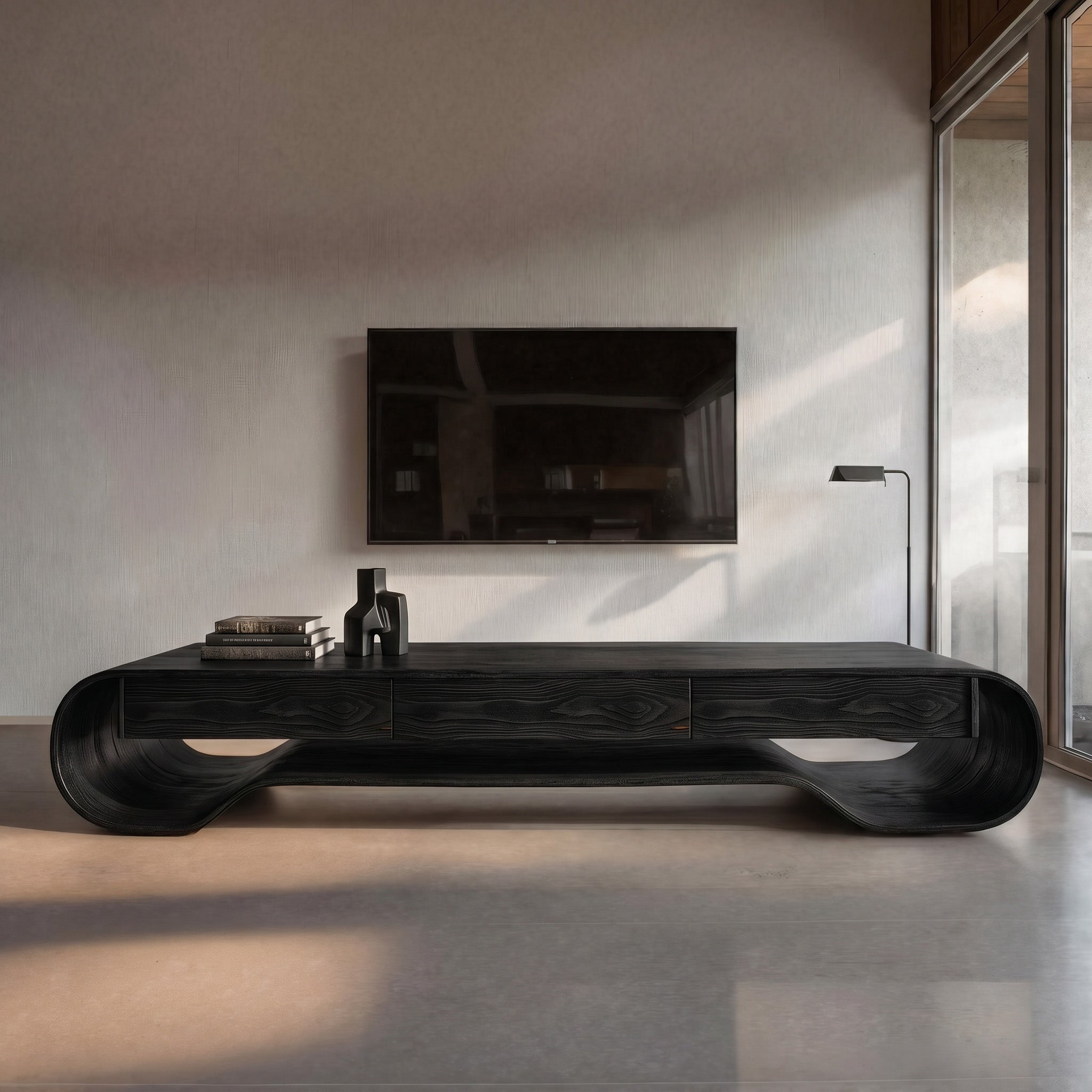 Sculpted Curved Media Console With Storage For Living Room RTTHHNTVC048