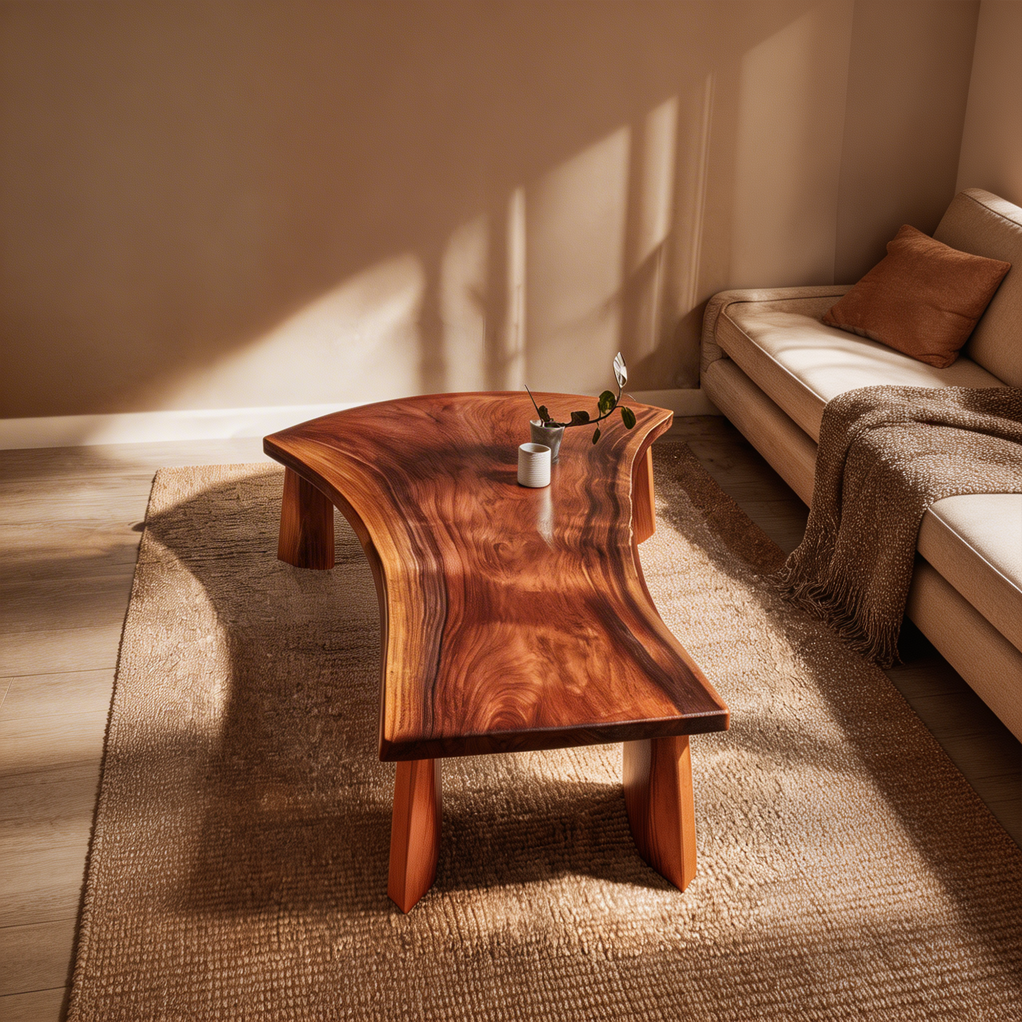 Natural Slab Coffee Table Solid Wood Live Edge A Shape Structure Living Room SINLKICF344