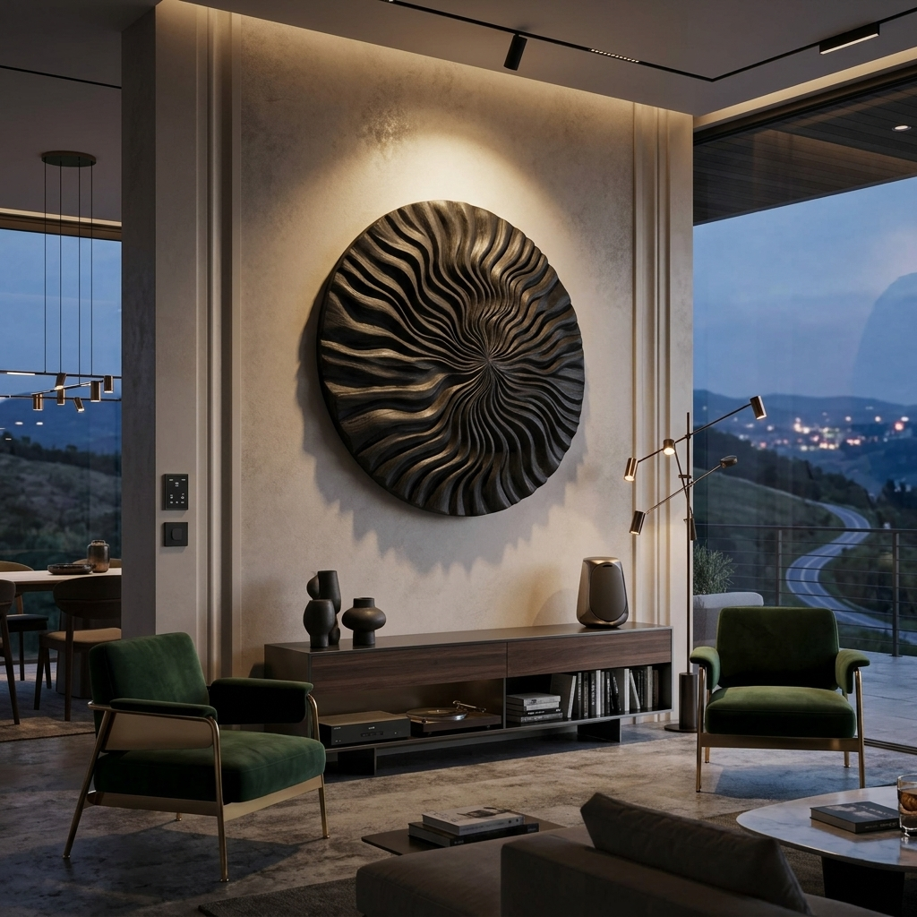 Round Wall Art With Wave Design For Entryway SITHTTWA023