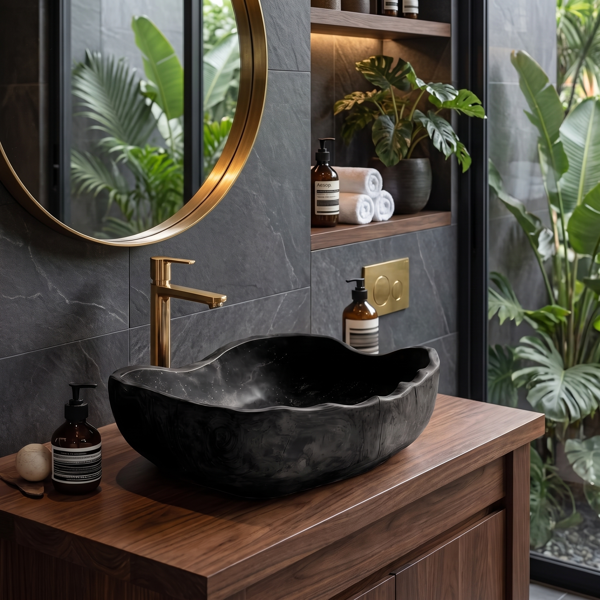 Solid Wood Sink Mid Century Look For Bathroom Interior SILDTTRVS012