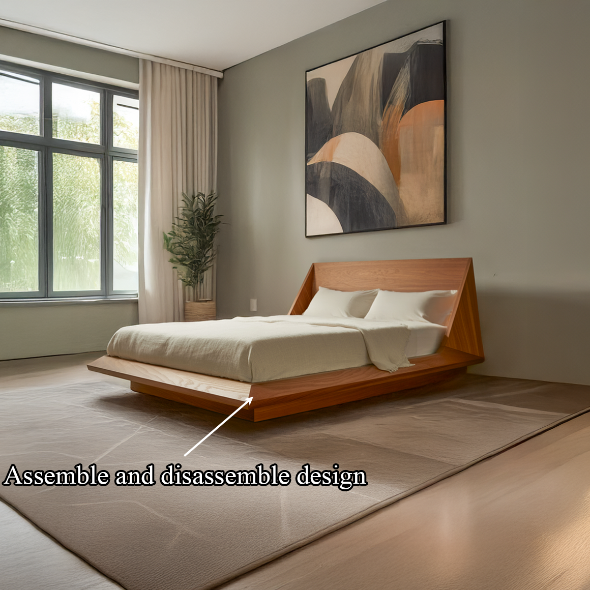 Mid Century Modern Low Bed Bedroom Living Space SINLSAWB62