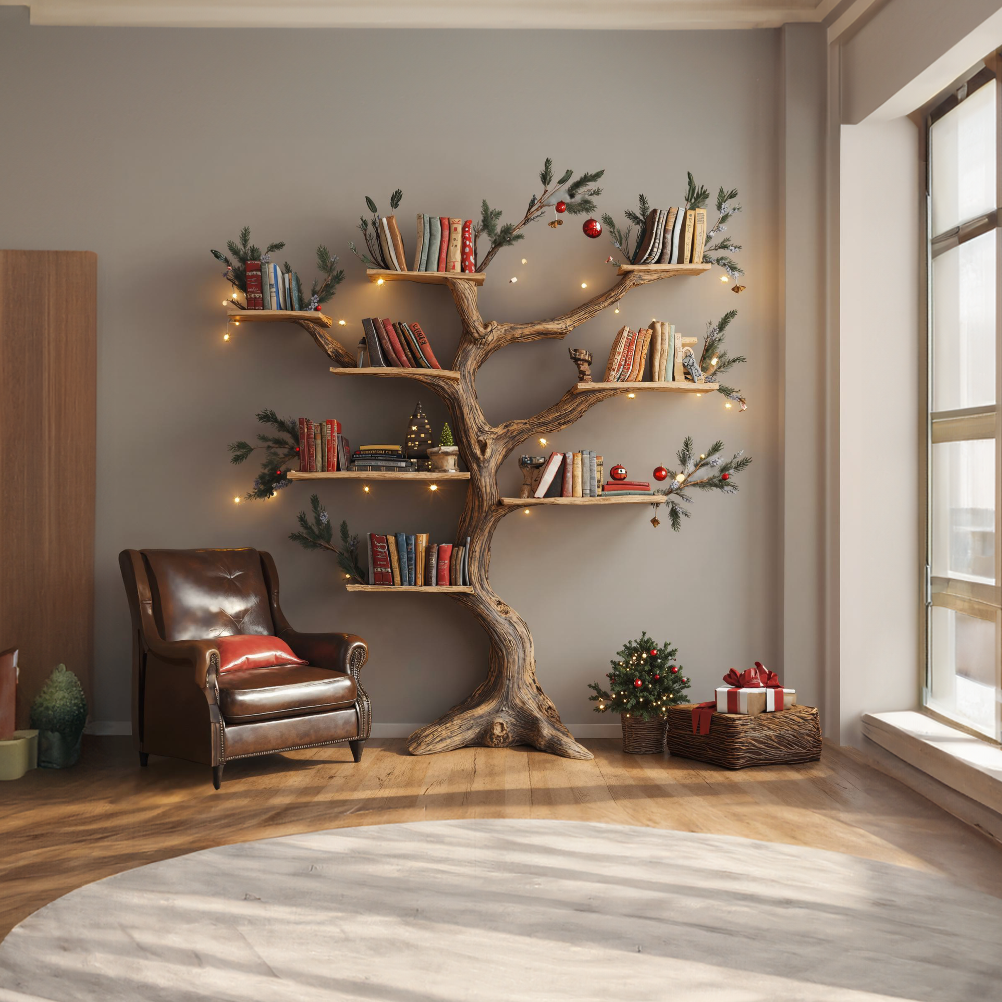 Tree Corner Bookcase Floating Bookshelf SINLTB076