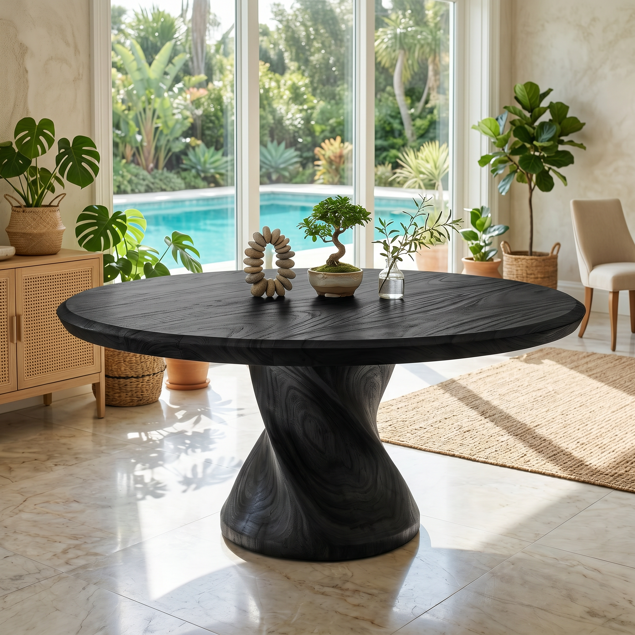 Sculptural Trestle Table For Tropical Dining Room SILDTTRDN073