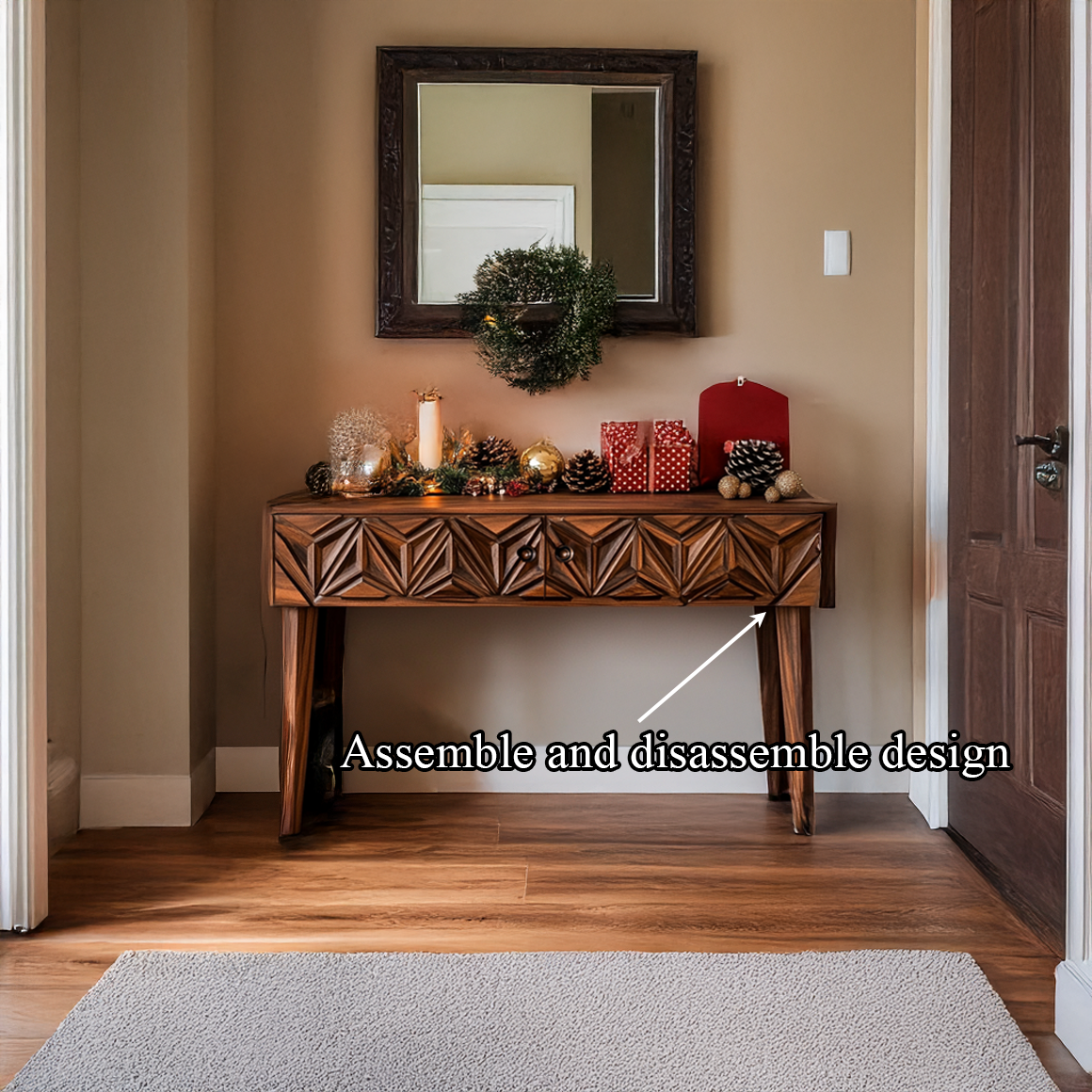 Rustic Carved Console Table Christmas Entryway Holiday Decor SINLSACS338