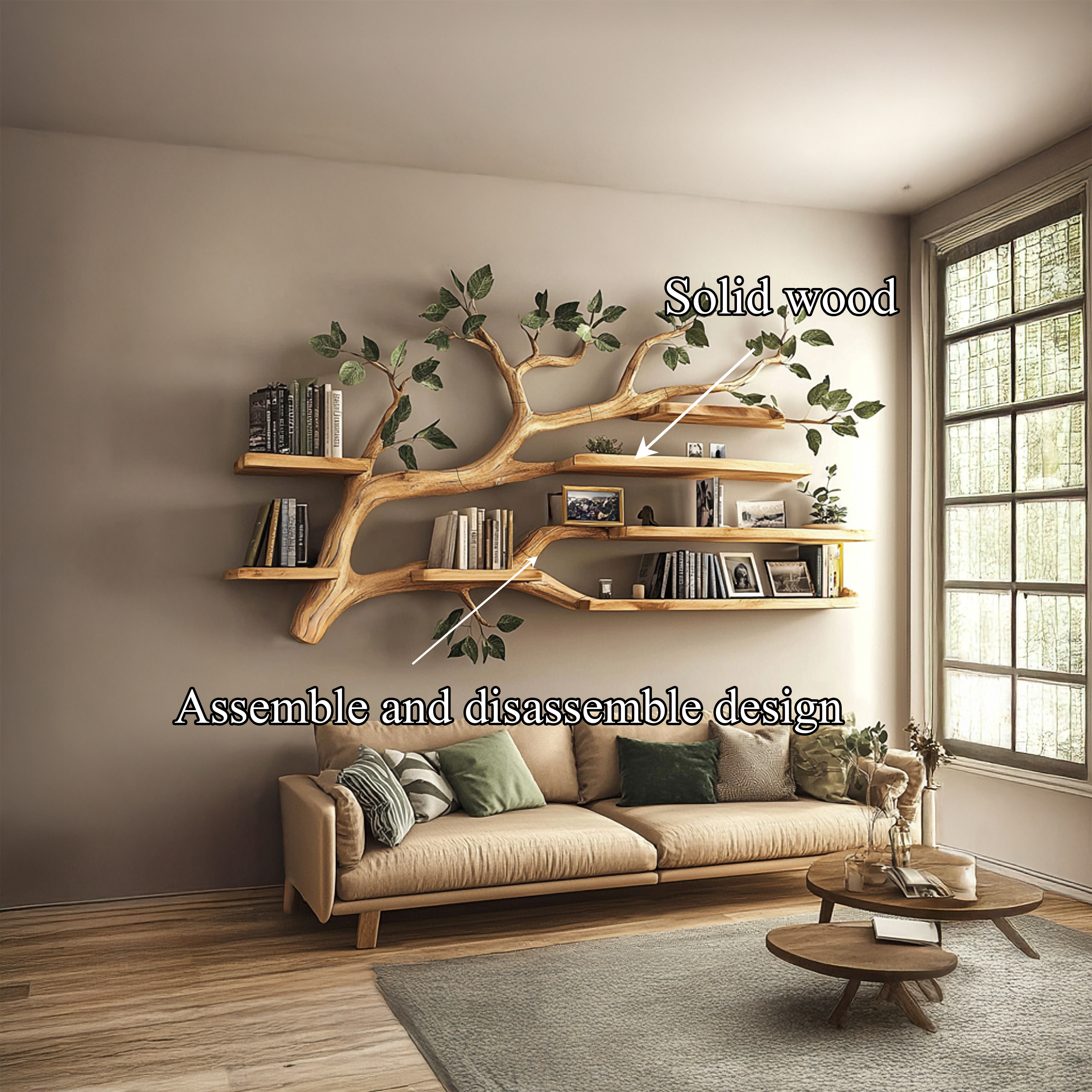 Rustic Tree Wall Shelf Living Room Office Reading Corner SINLSATBS033