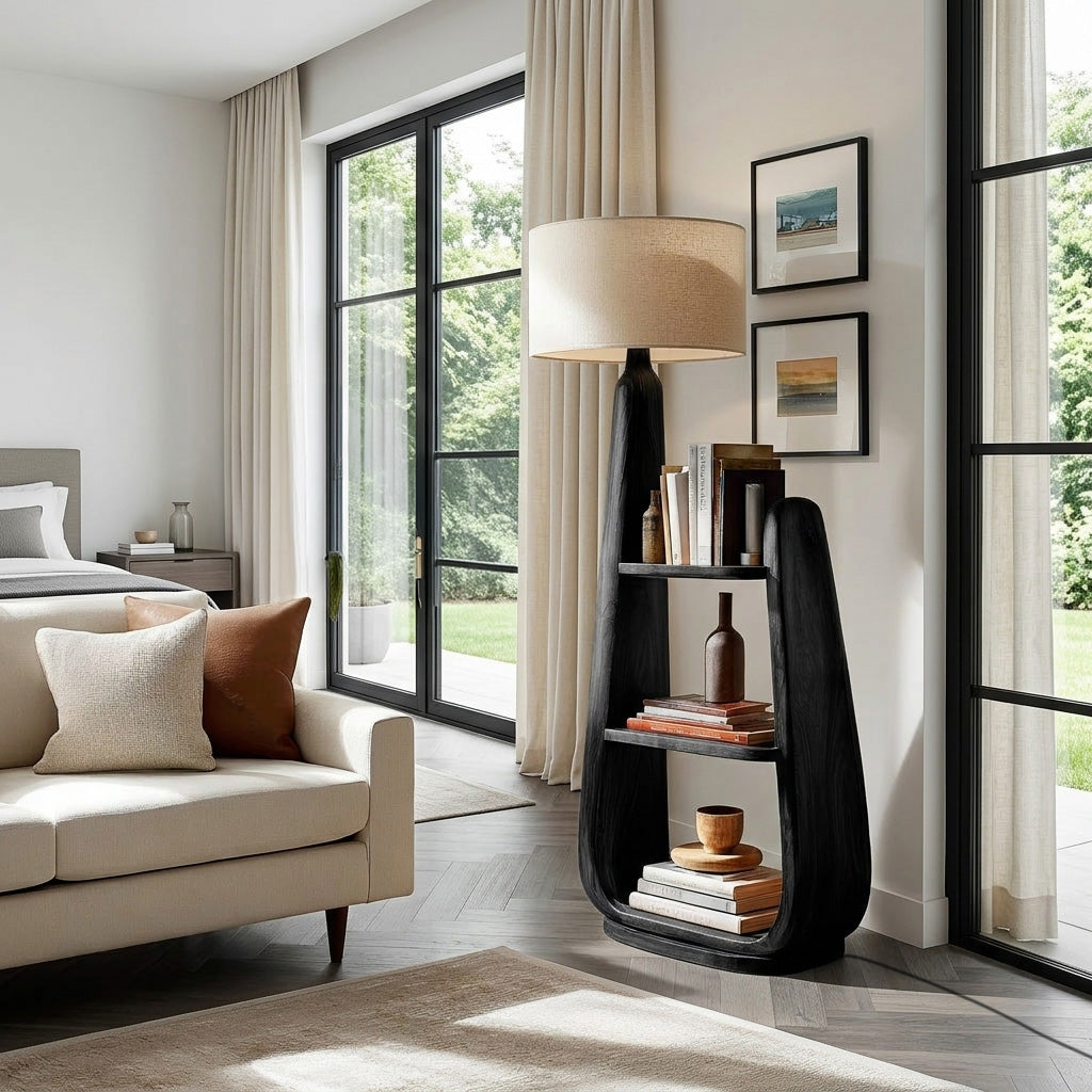 Mid Century Floor Lamp With Unique Integrated Shelving For Interior RTTHHNLAM074