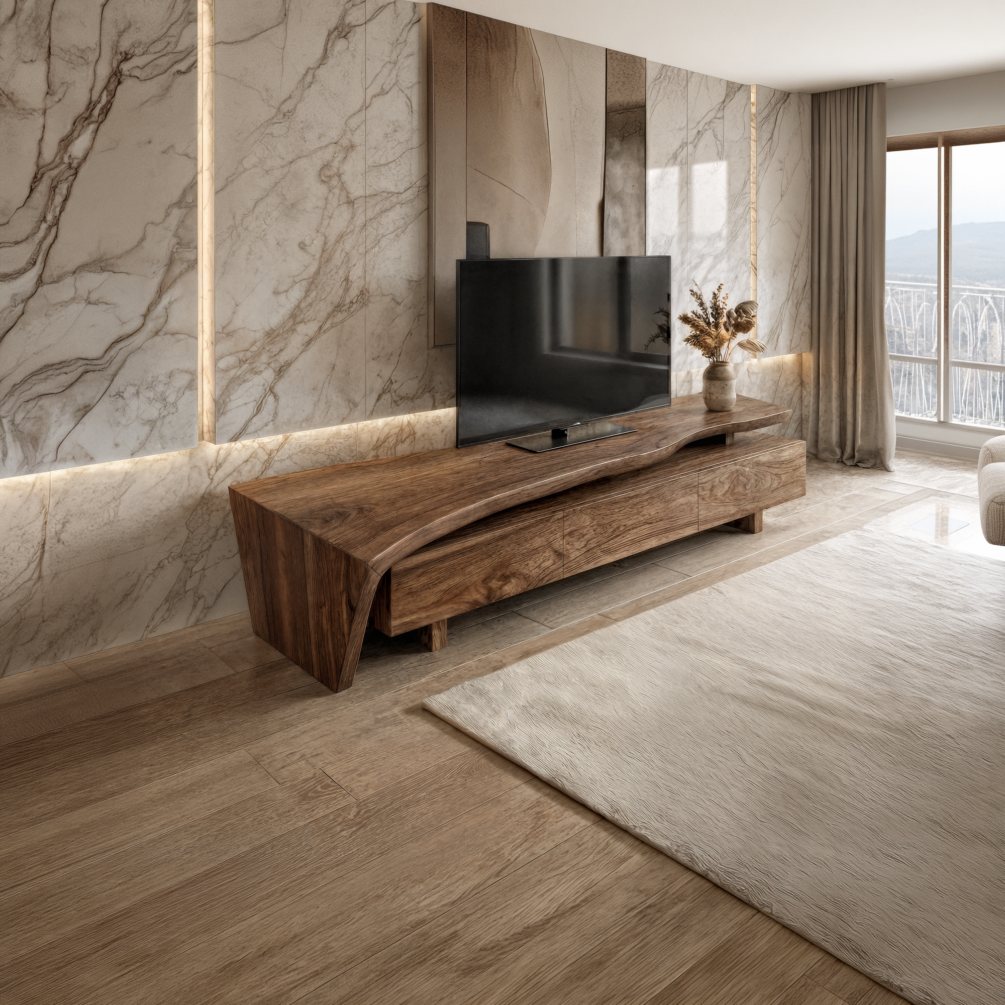 Sculptural Rustic TV Cabinet Solid Wood Living Room SINLKITC017