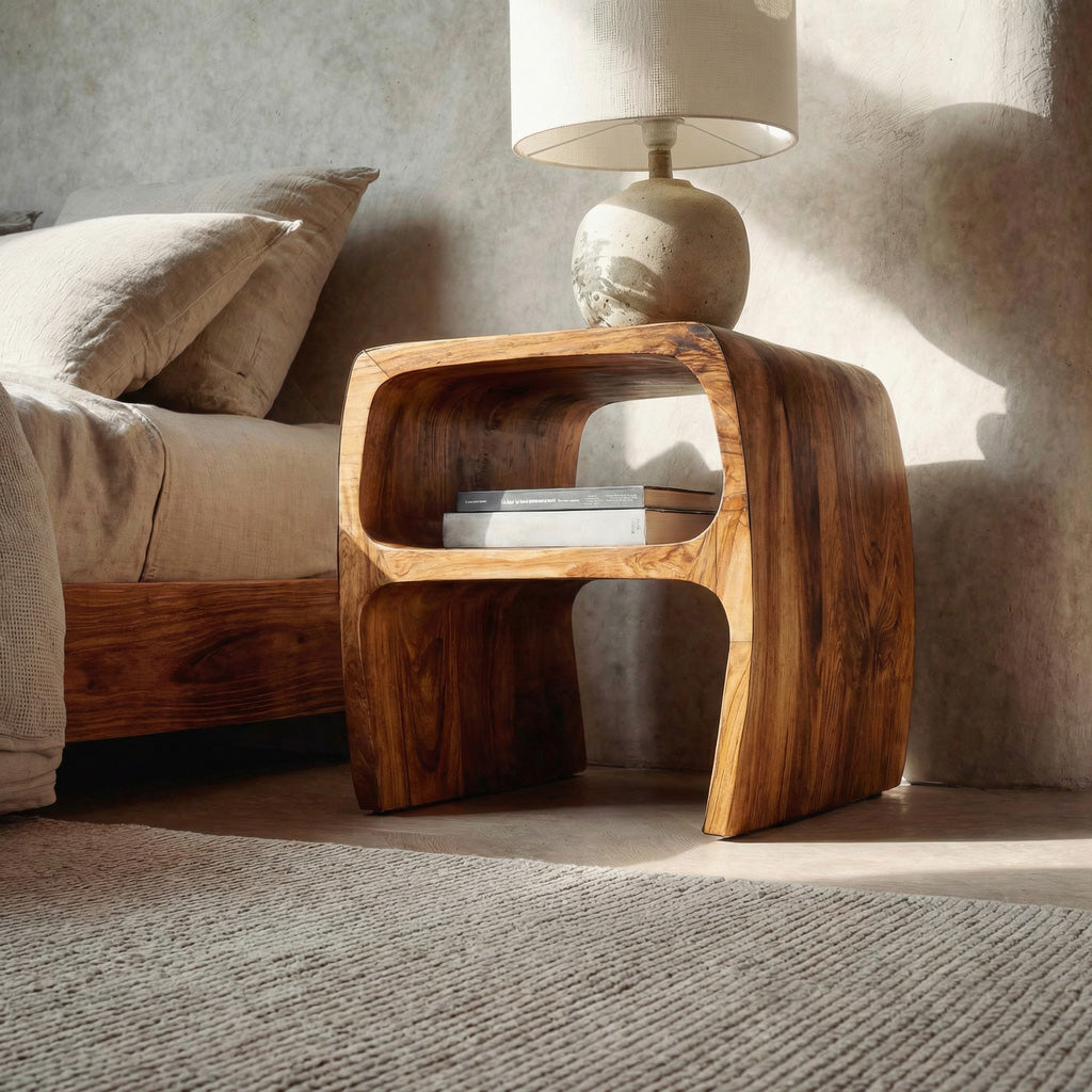 Modern Sculptural Nightstand With Open Storage For Bedroom RTTHHNNS025