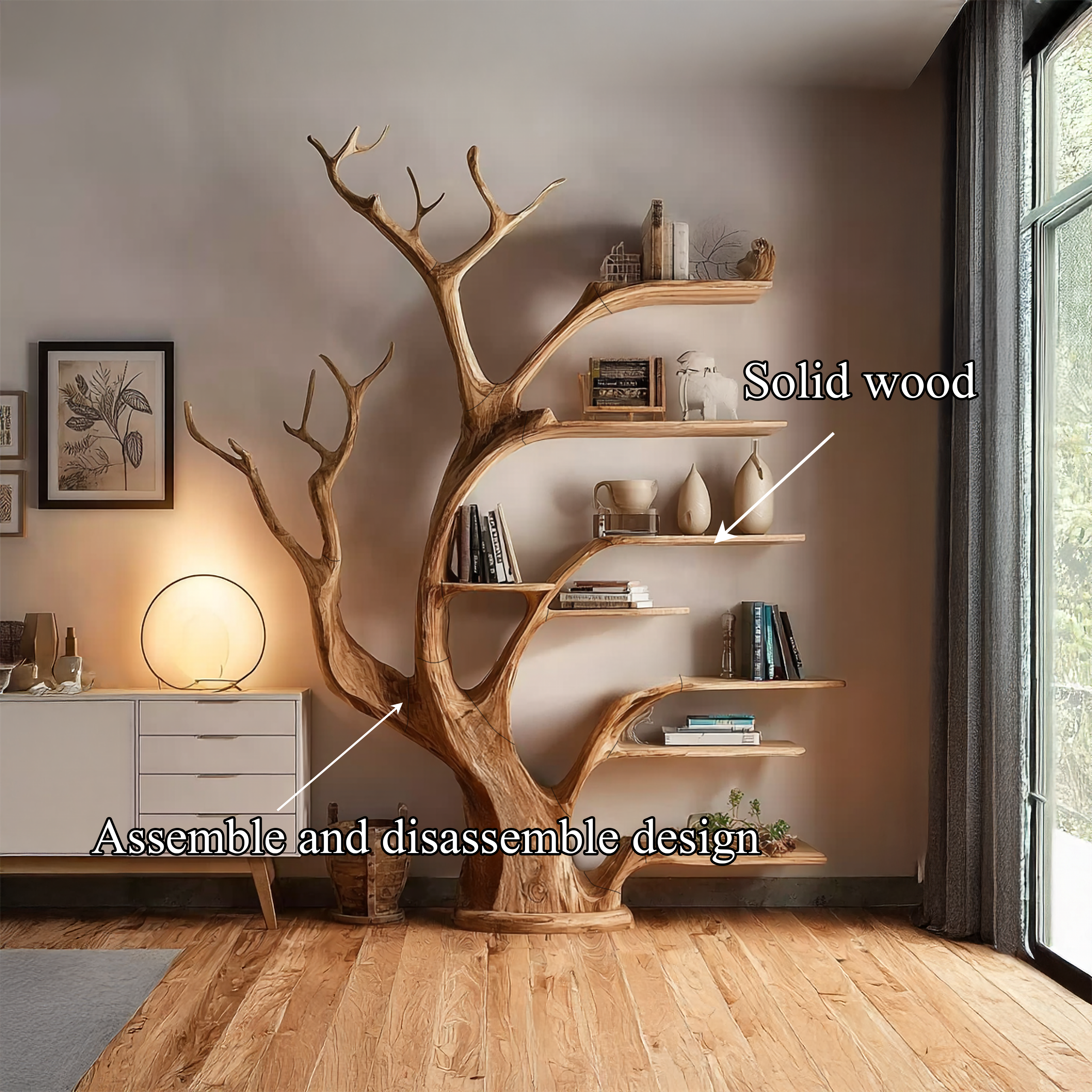Rustic Tree Bookshelf Living Bedroom SINLSATB209