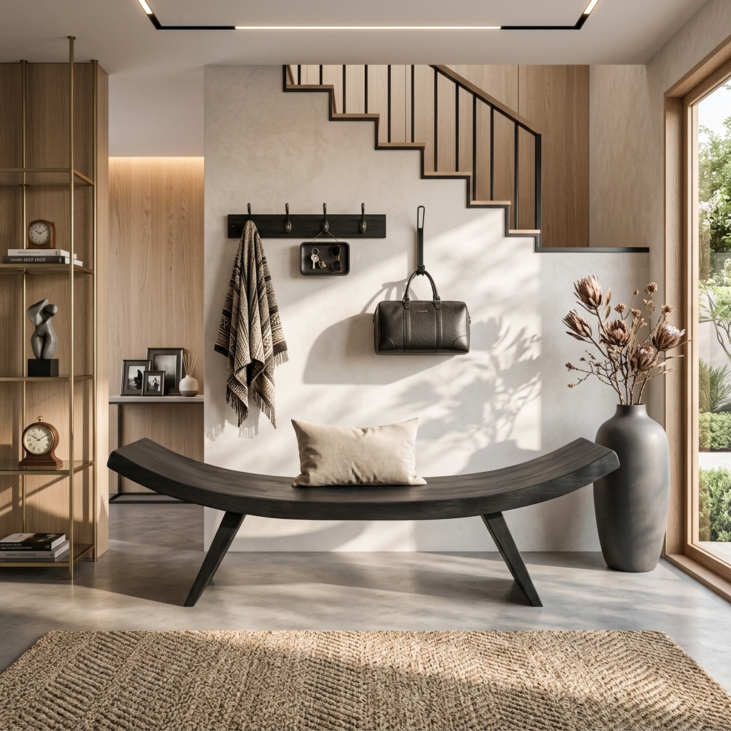 Rustic Live Edge Bench With Organic Curves For Entryway SITHTTCHR037