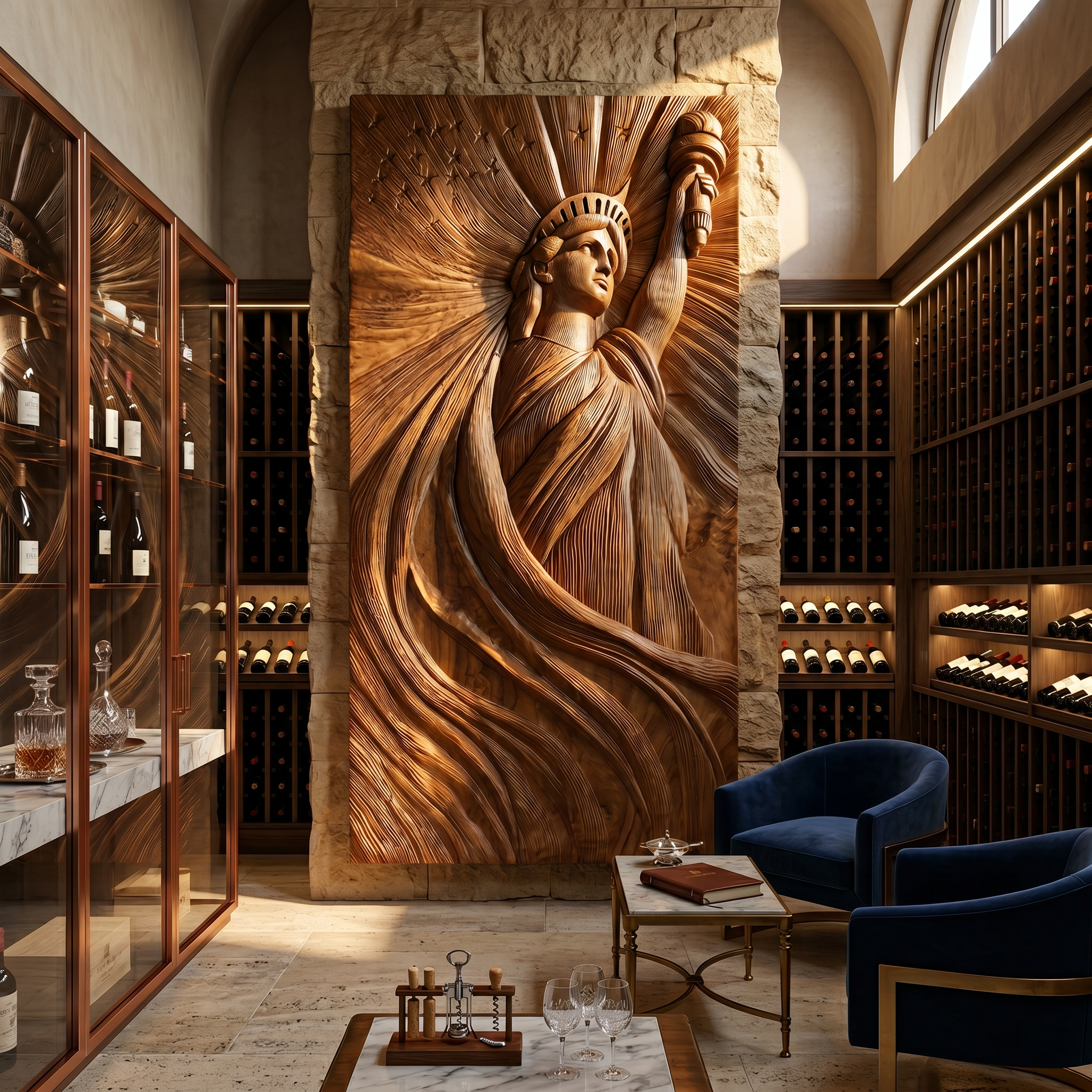 Coastal Modern Liberty Statue Wood Wall Art Luxury Villa Bedroom SILDTTRWA121