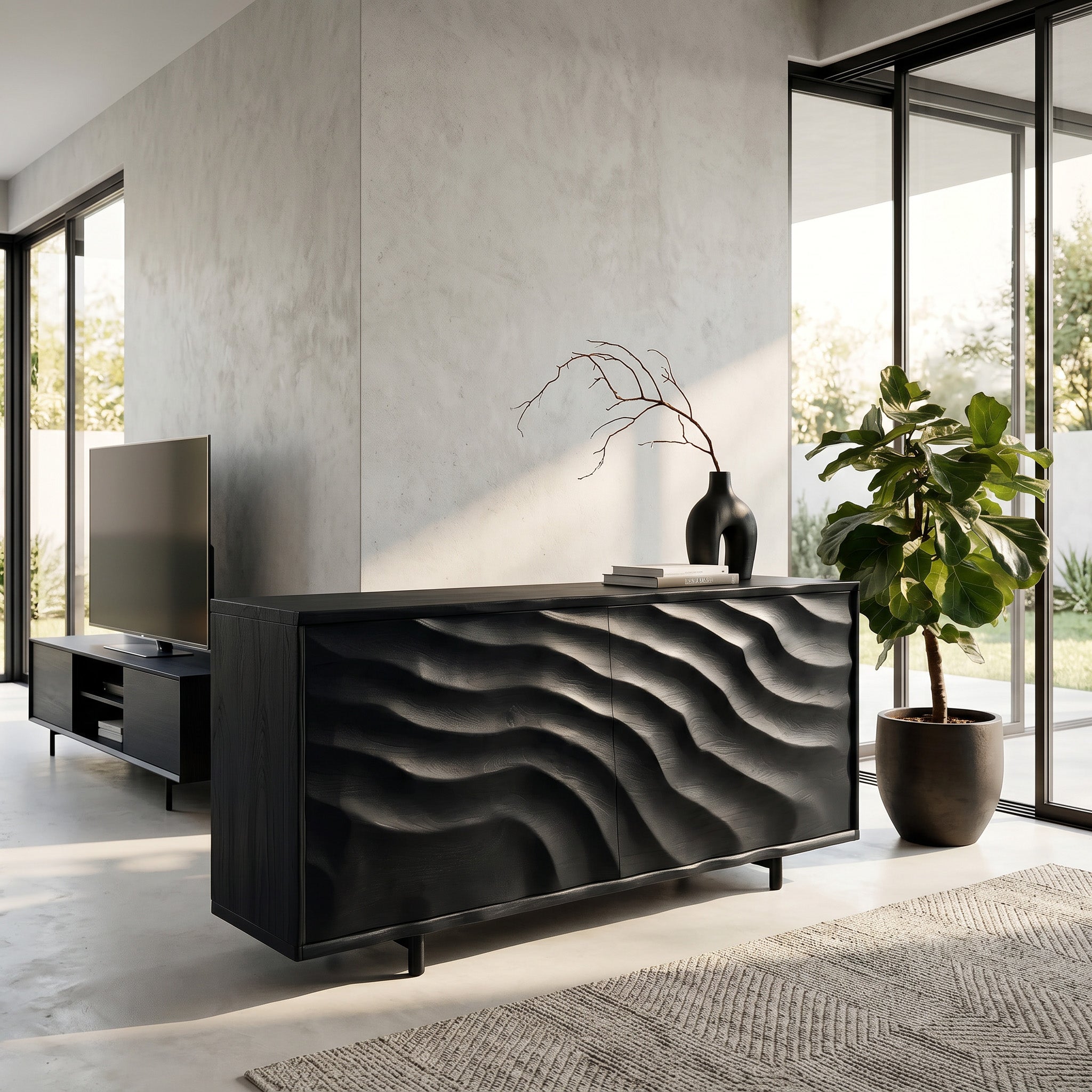 Contemporary Wooden Sideboard With Carved Doors For Home Interior RTTHHNSD042