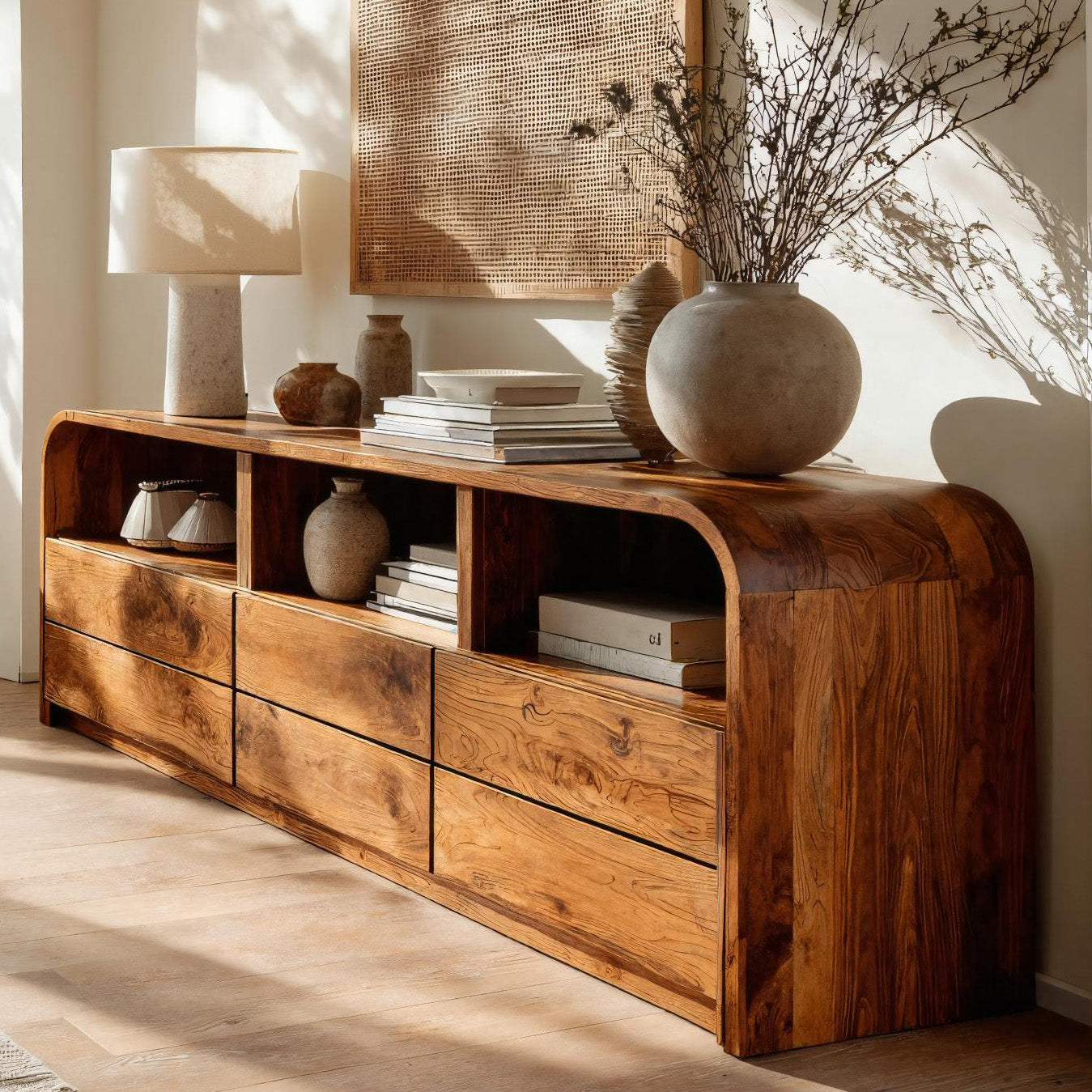 Modern Natural Wood Sideboard With Open Shelf For Home RTTHHNSD027