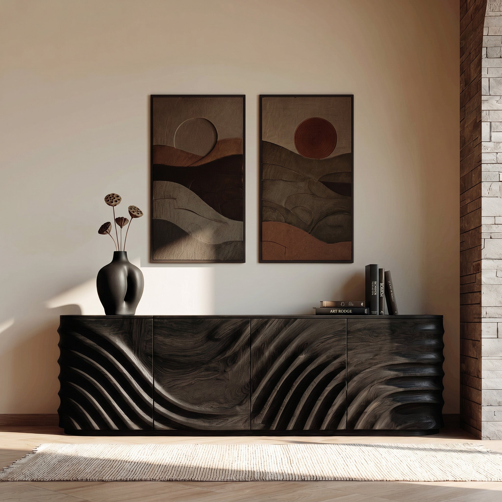 Modern Wooden Sideboard With Carved Door For Minimalist Living Space RTTHHNSD039
