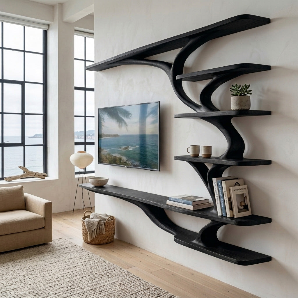 Modern Wood Wall Mounted TV Shelf For Home Style RTTHHNTVC098