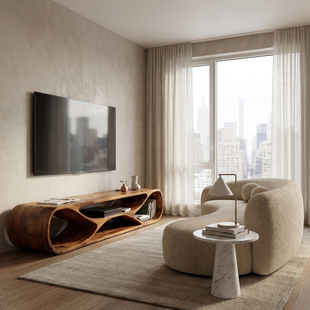 Contemporary Curved Wood TV Stand For Modern Living Room RTTHHNTVC088