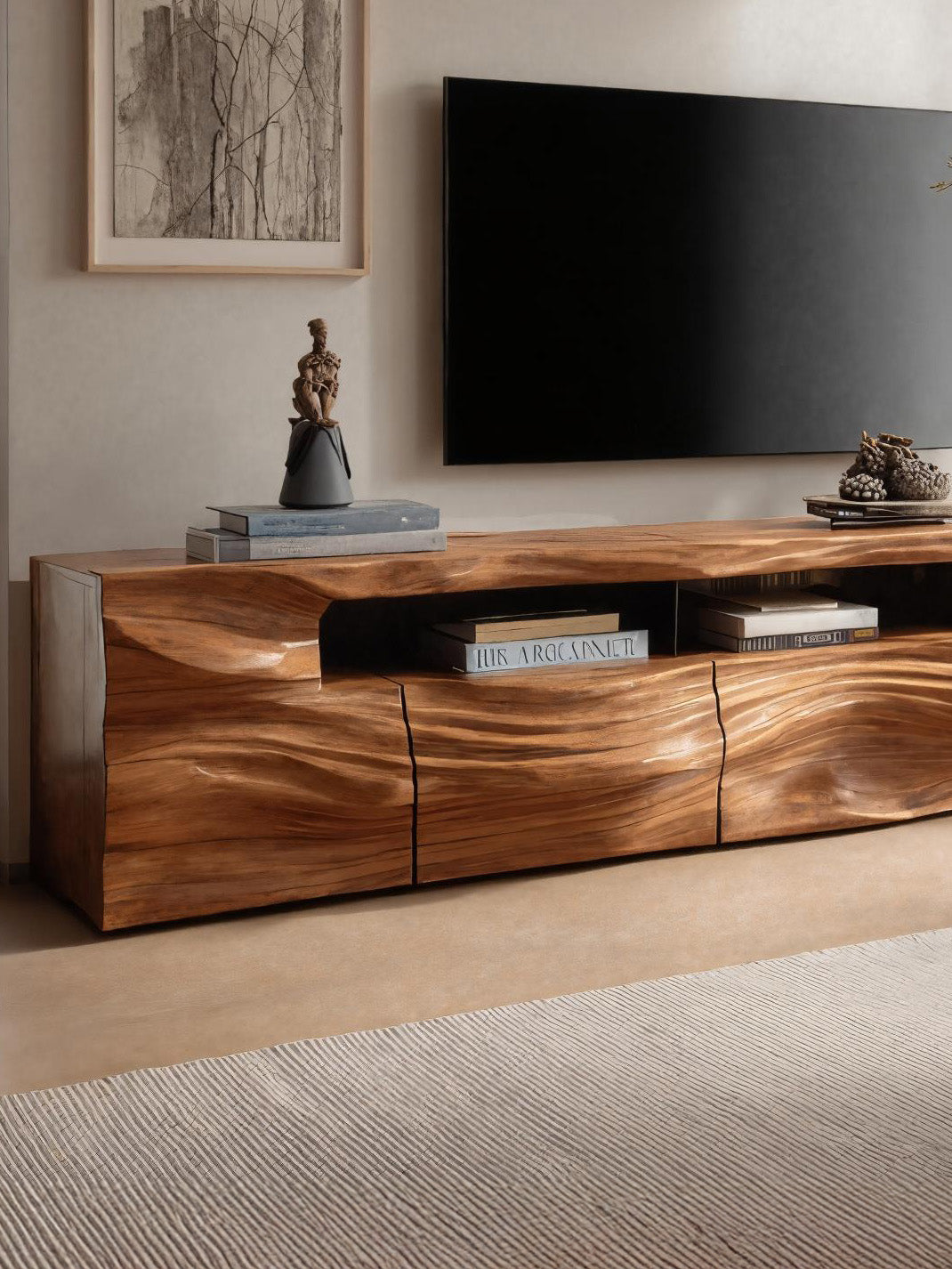 Modern Sculptural TV Console With Drawers For Living Room SITHHNTVC019