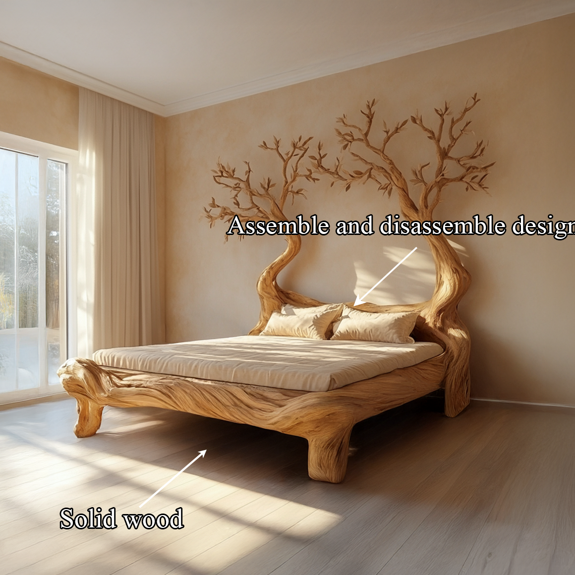 Rustic Tree Inspired Bed Organic Nature Bedroom SINLSAWB073
