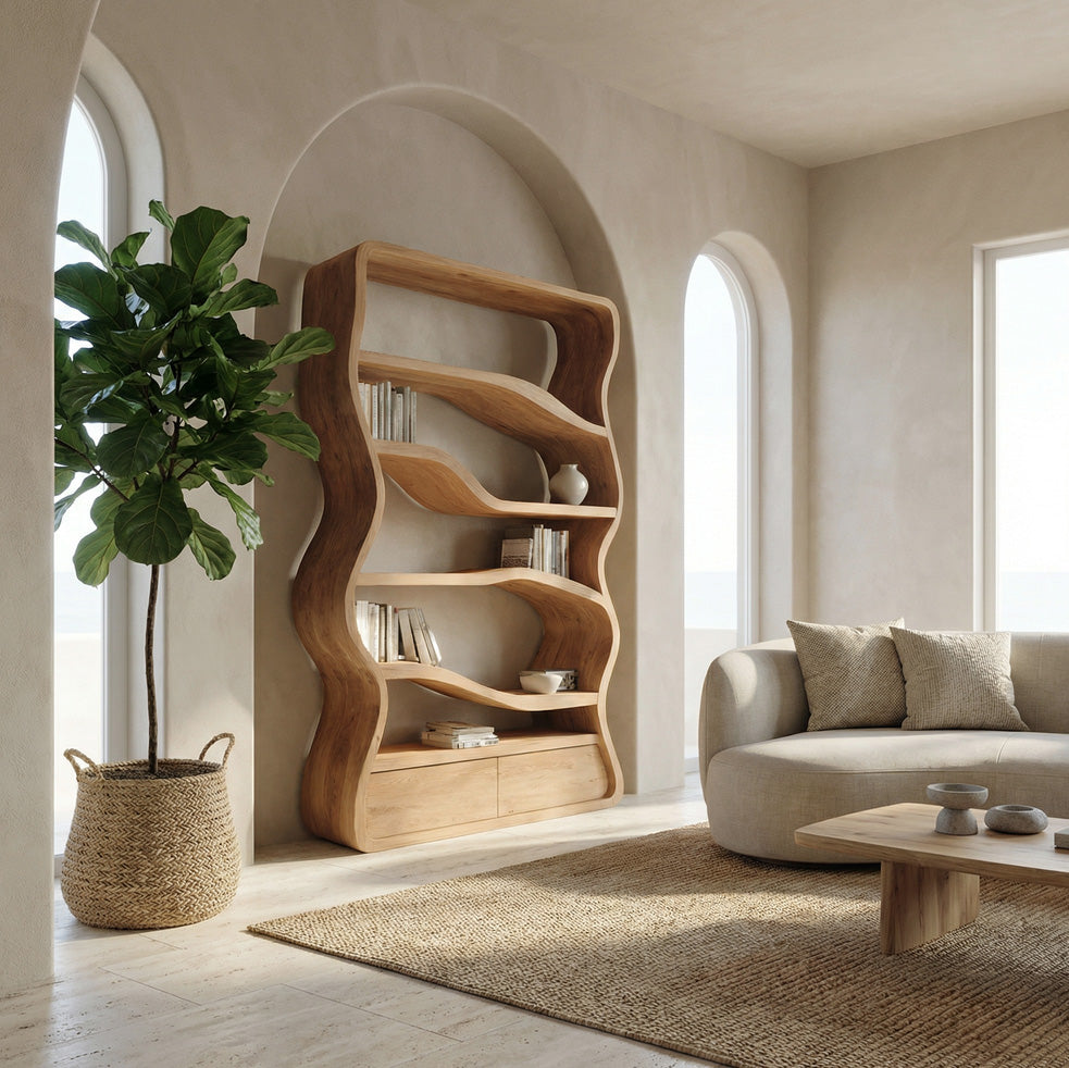 Modern Curved Wooden Bookshelf For Living Room RTTHHNBS119