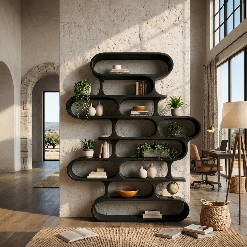 Organic Sculptural Wood Bookshelf With Curved Form For Living Room Or Office SITHTTBS022