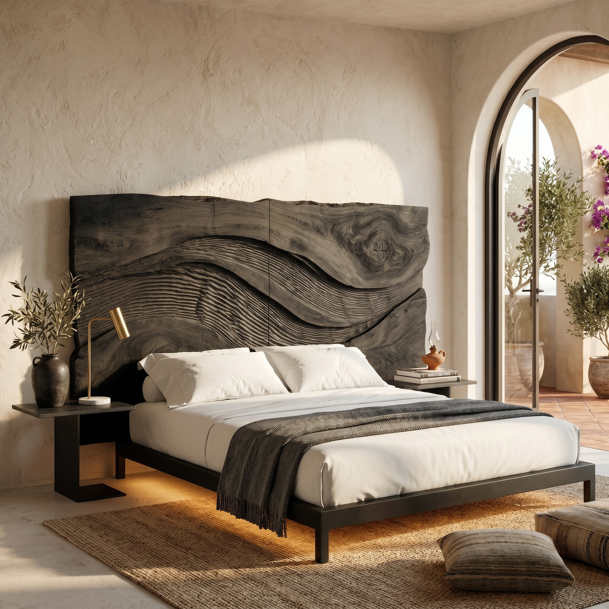 Contemporary Wave Carved Wood Headboard For Warm Minimalist Bedroom SILDTTRHB017