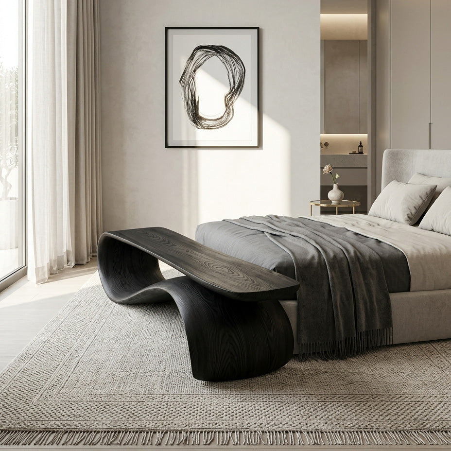 Modern Sculptural Wood Bench For Hallway Accent Decor RTTHHNCHR137