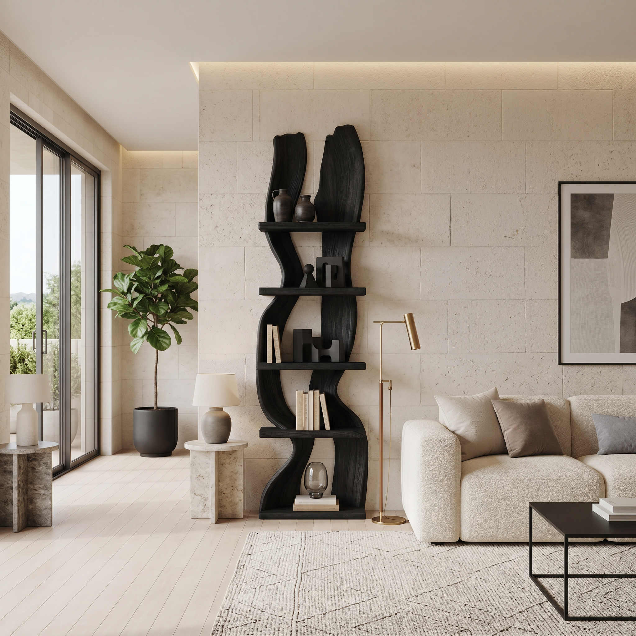 Modern Rustic Standing Shelf With Curved Silhouette For Living Room SITHTTSS002