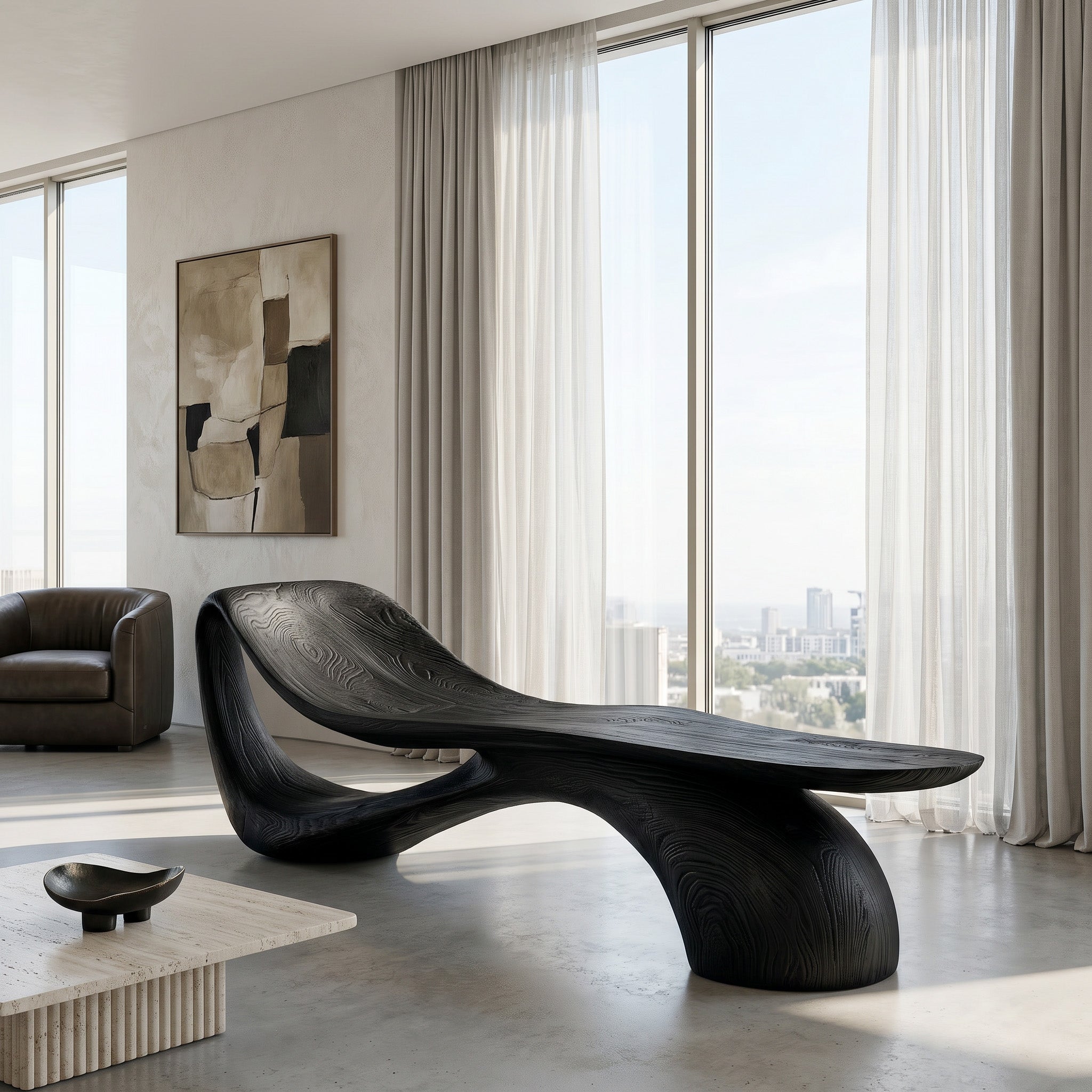 Modern Wooden Bench With Curved Sculptural For Living Decor RTTHHNCHR162