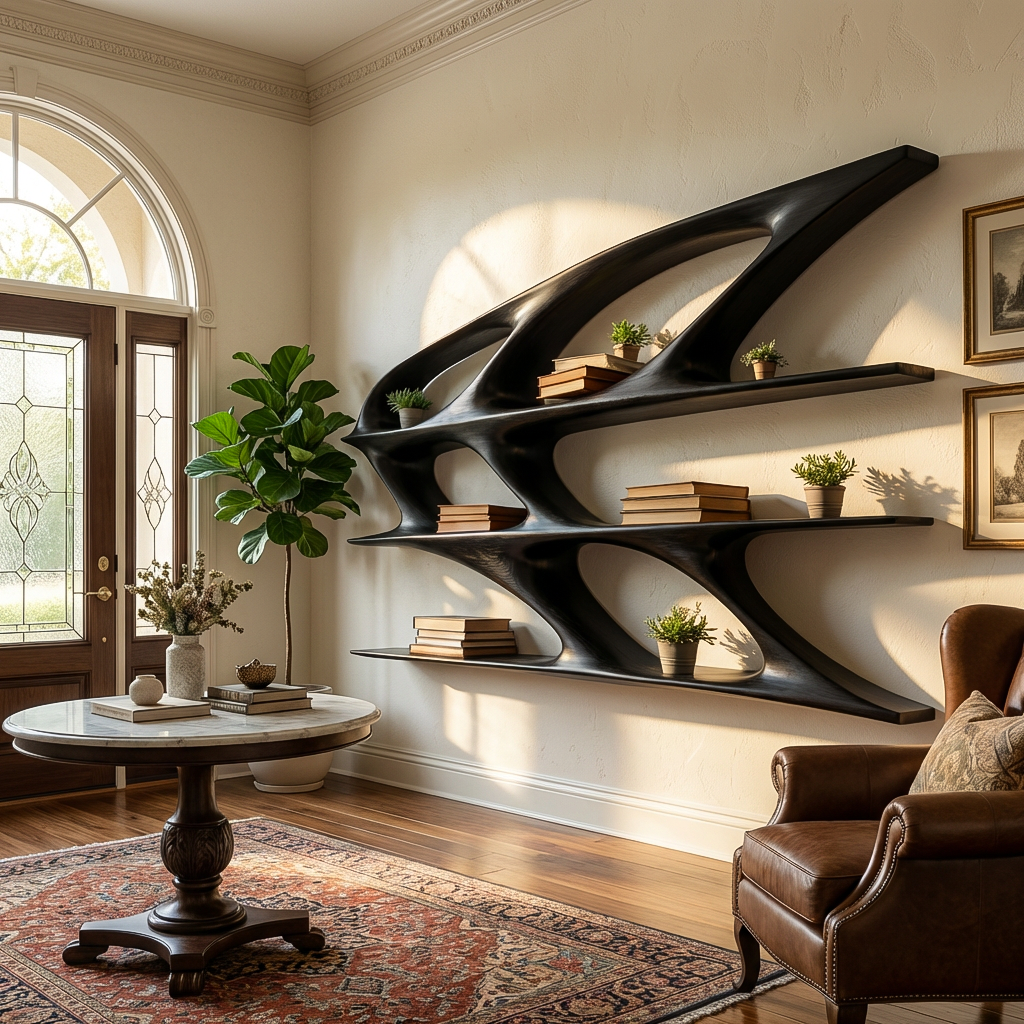 Organic Sculptural Wooden Bookshelf For Living Room Statement RTTHTTBS144