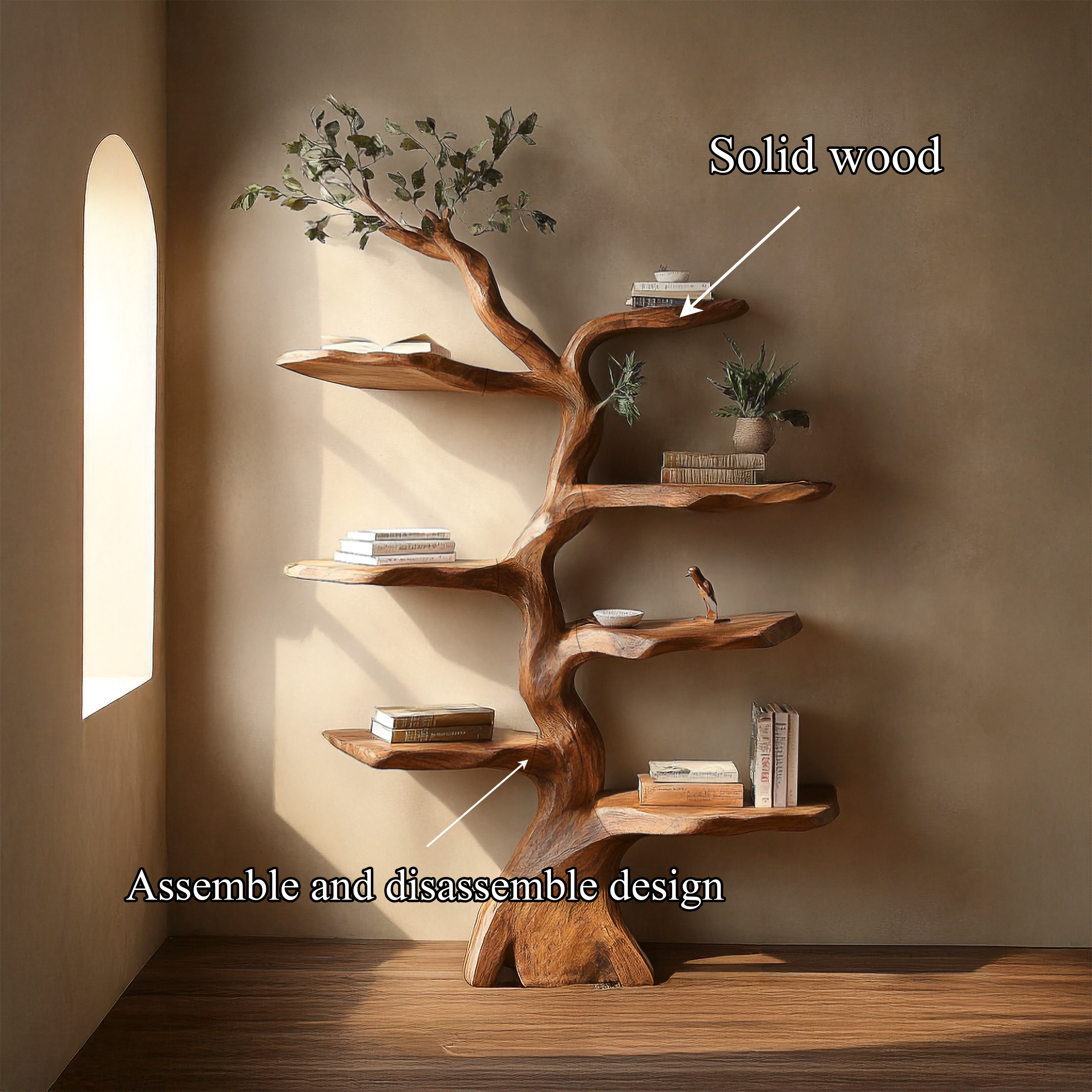 Rustic Sculptural Branch Bookcase Living Room Interior Space Saving Storage SINLSATB643