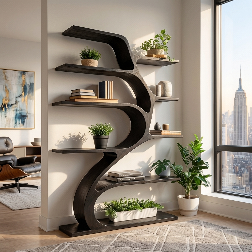 Minimal Natural Wood Bookshelf Branch Design For Interior Space RTTHTTBS122