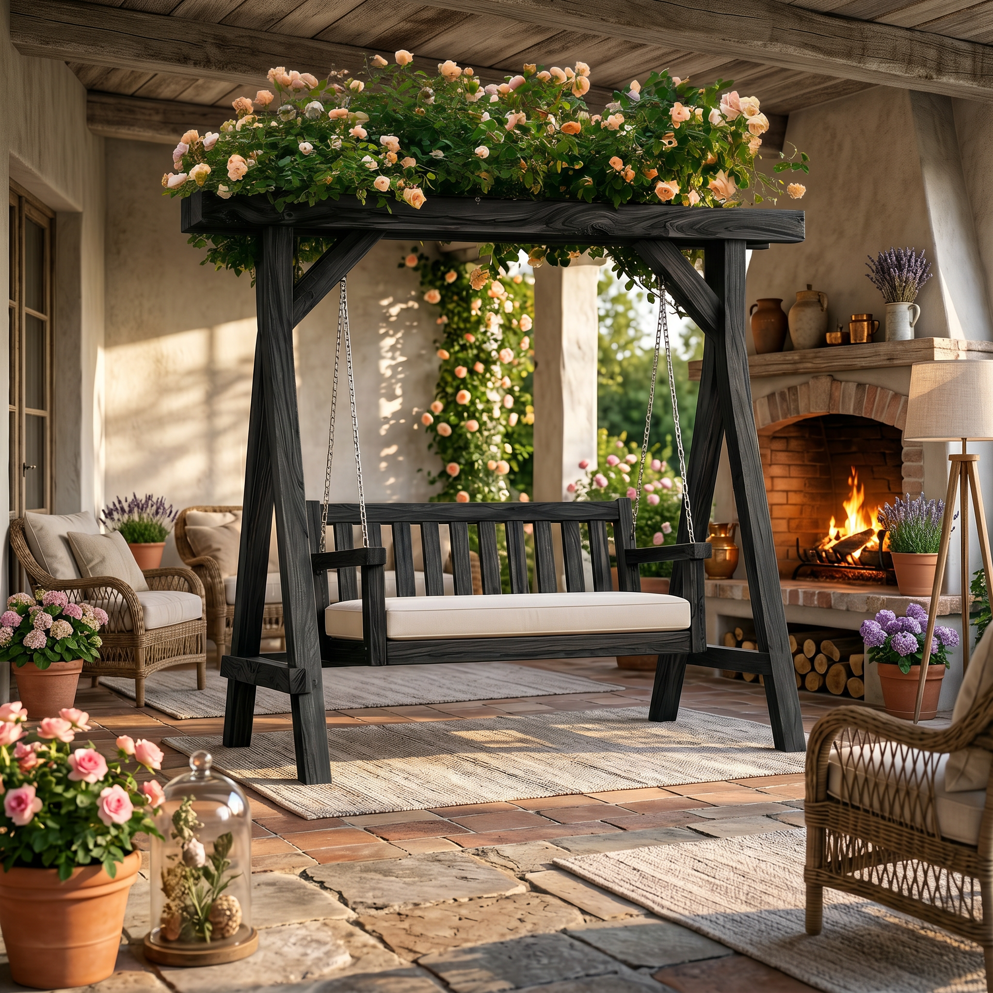 Elegant Wooden Swing With Planter Frame SILDTTRSWI013