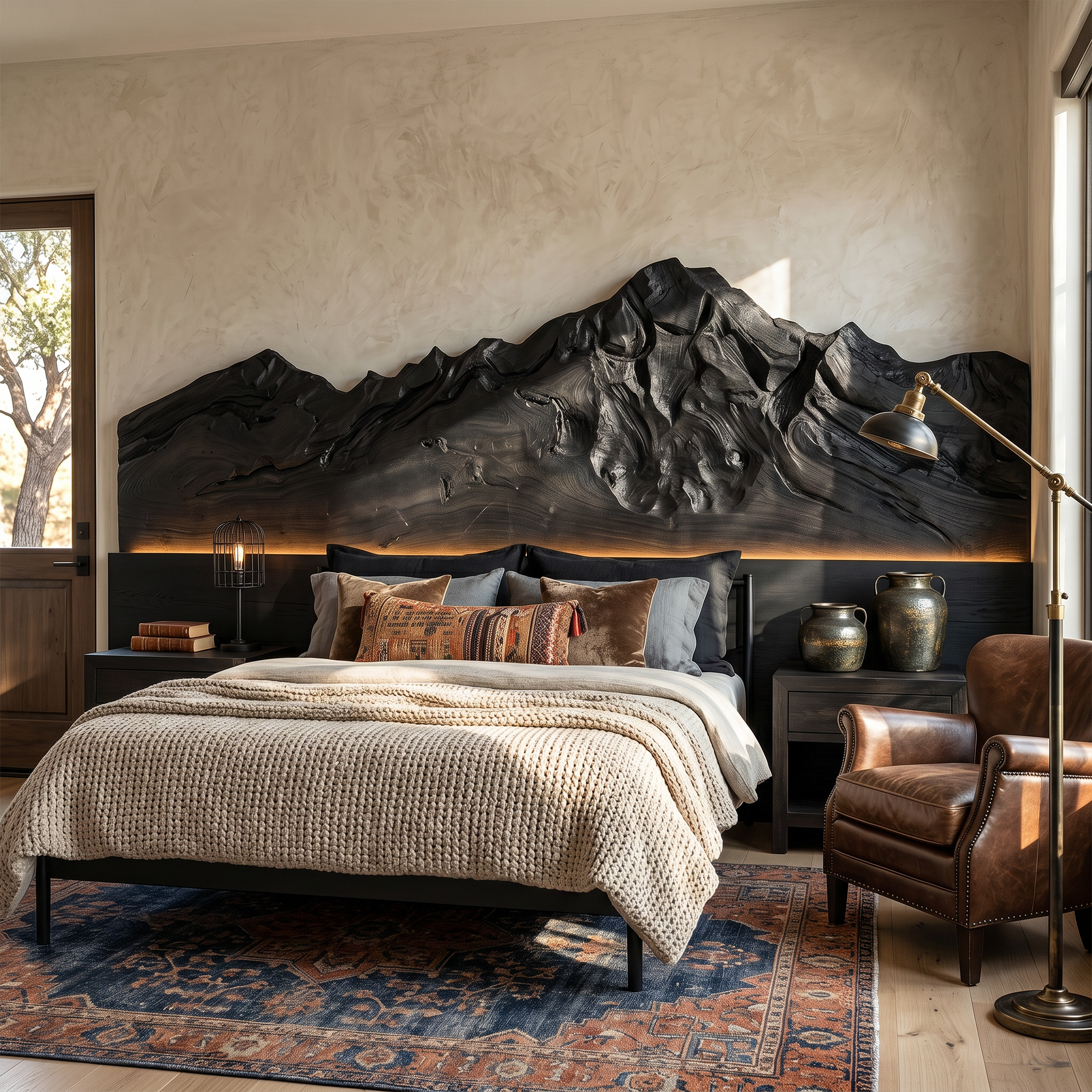 Rustic Mountain Wood Headboard For Farmhouse Bedroom Decor SILDTTRHB027