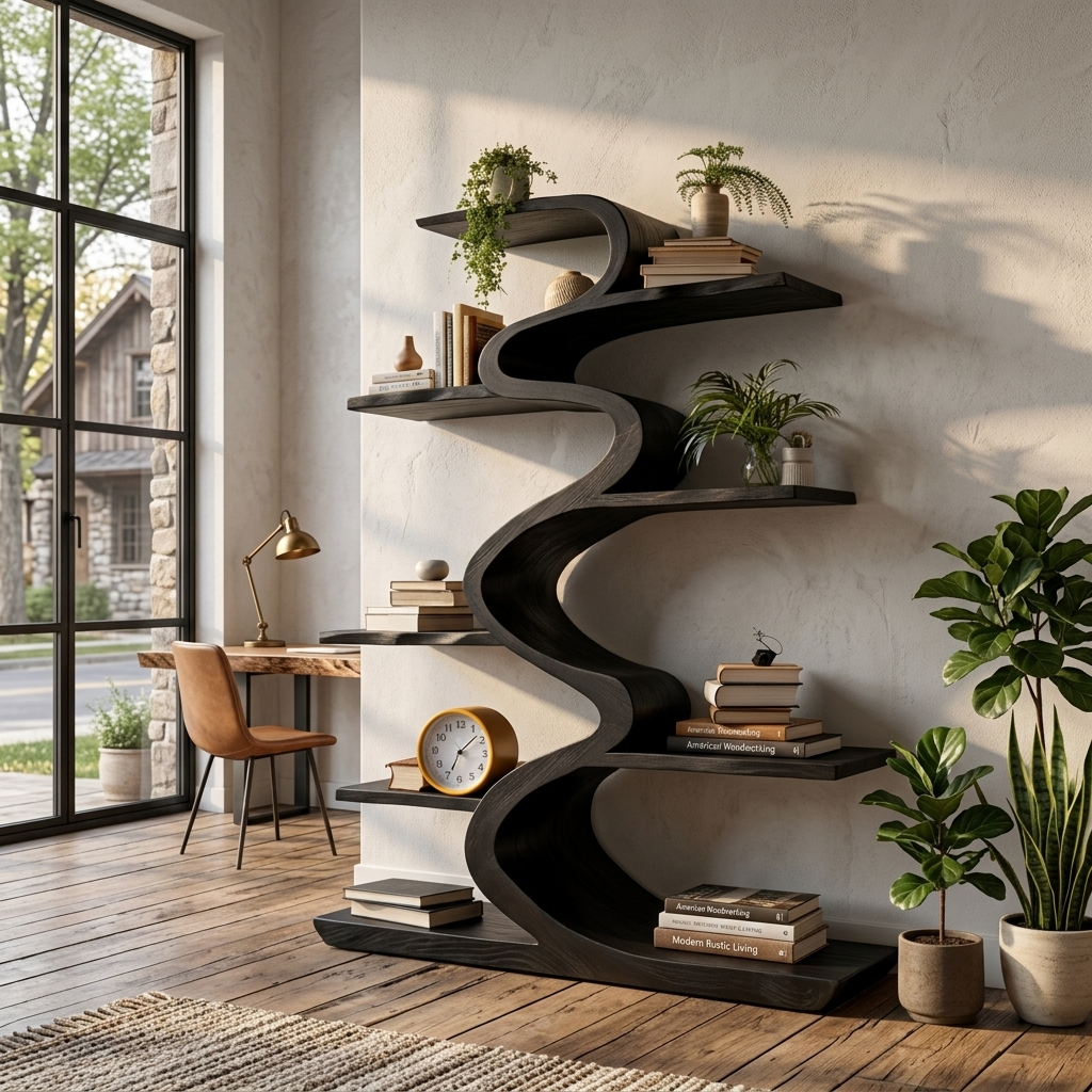 Modern Wooden Bookshelf Flowing Form For Living Room RTTHTTBS123
