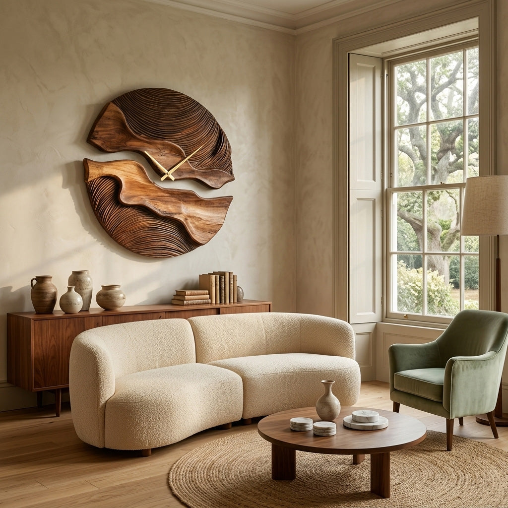 Organic Wooden Wall Clock With Unique Form For Living Room RTTHHNWAC025