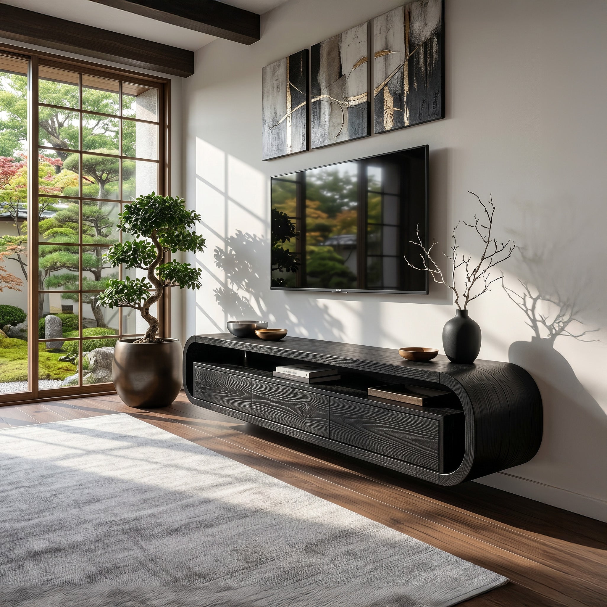 Modern Wooden Floating TV Stand For Living Room Storage RTTHHNTVC112