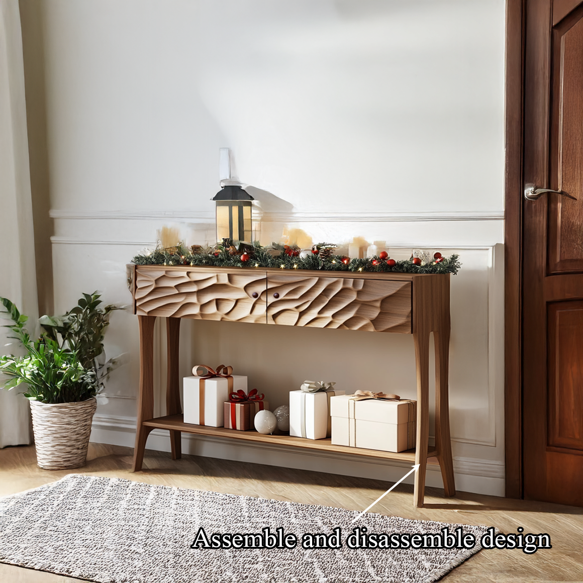 Mid Century Carved Console Table Christmas Entryway Display SINLSACS335