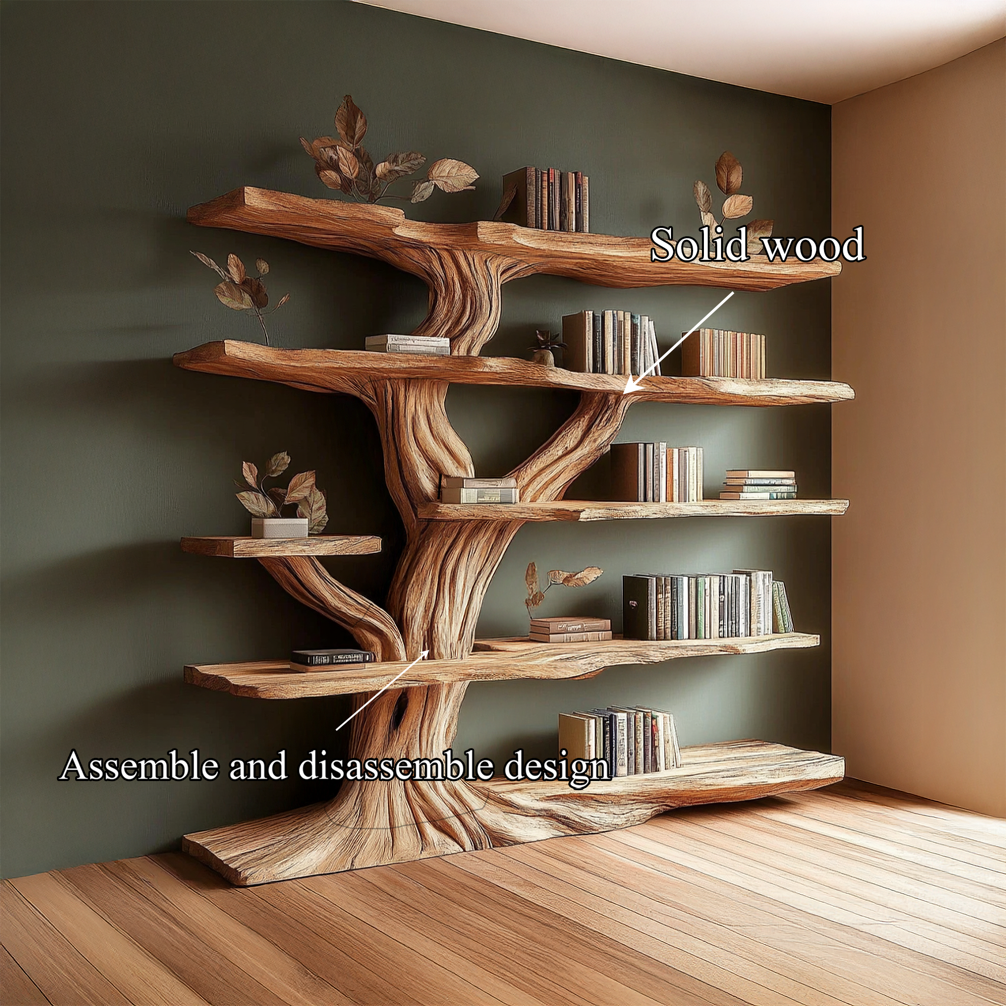 Rustic Sculptural Tree Bookshelf Living Room Interior Architectural Wall Feature SINLSATB660