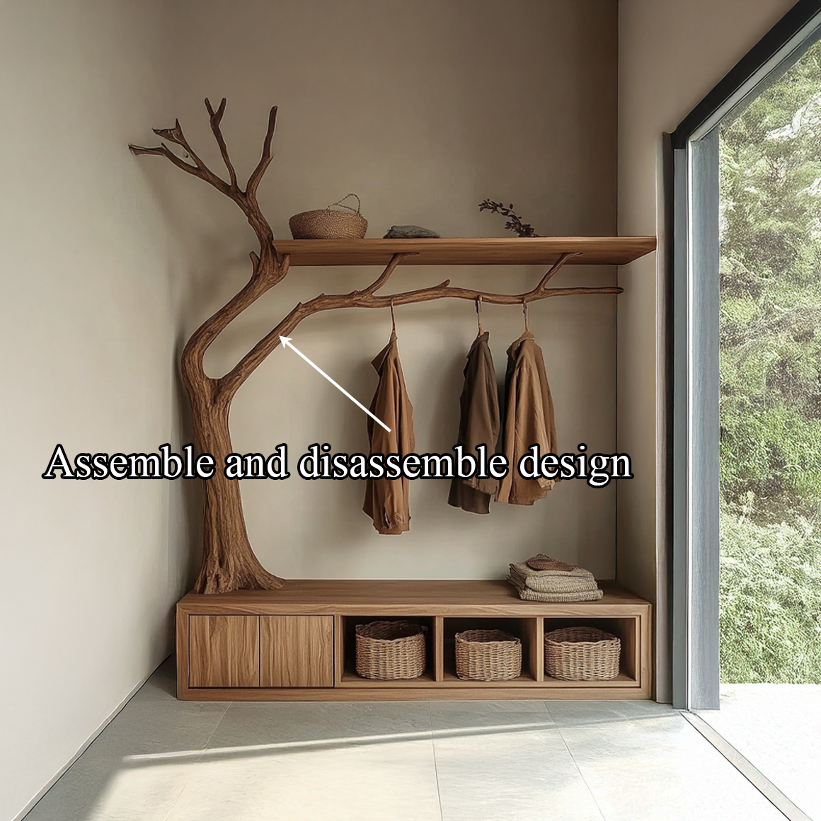 Rustic Wooden Cabinet With Tree Shaped Living And Bedroom SINLSATCR027