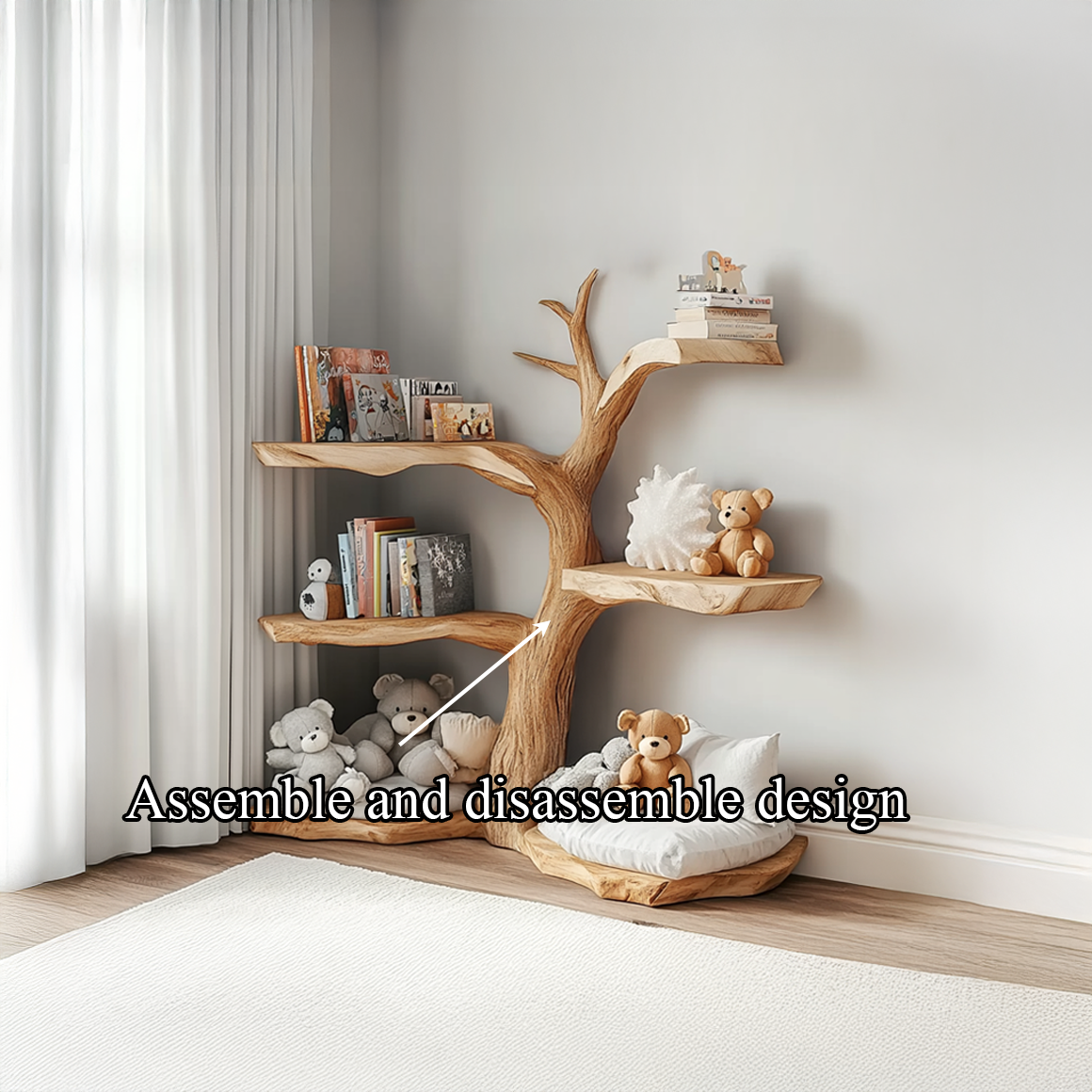Rustic Corner Tree Bookshelf Kids Bedroom Organizer SINLSATB311