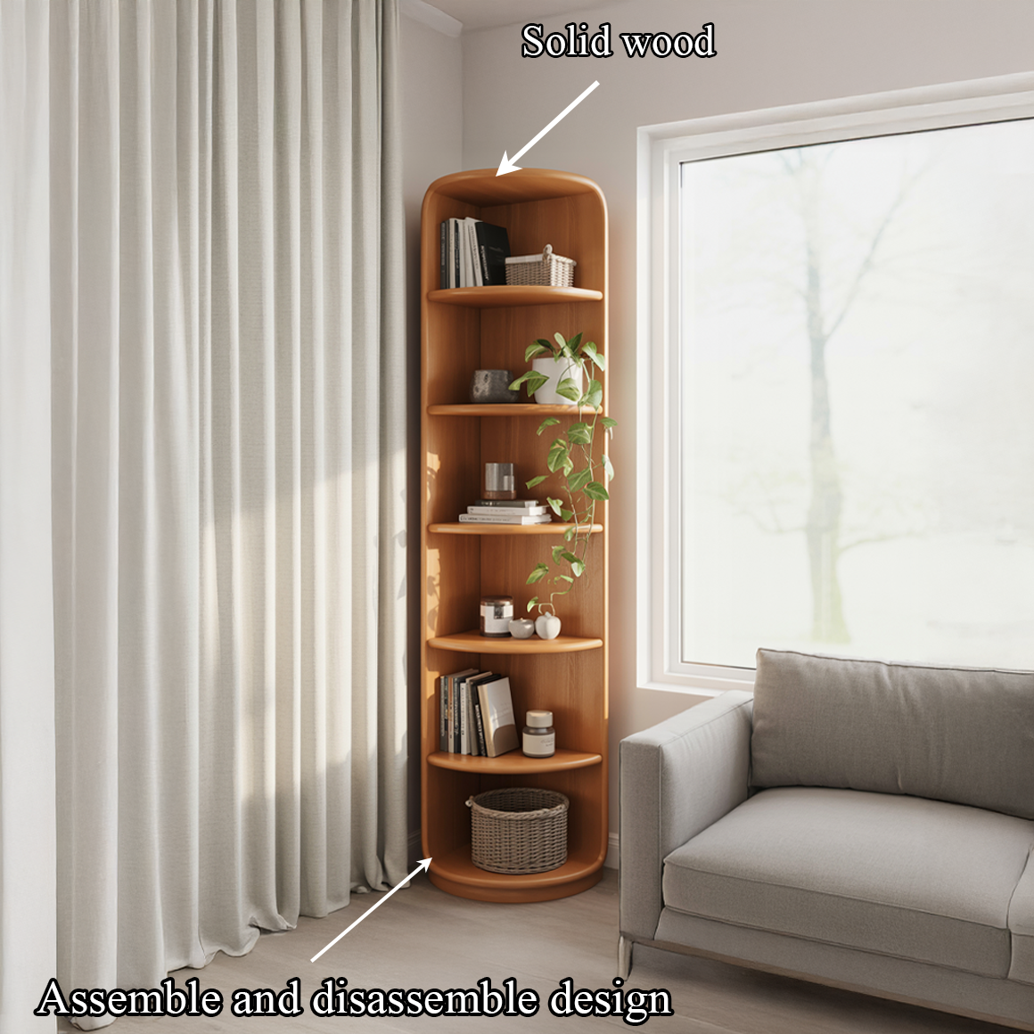 Scandinavian Wooden Corner Bookshelf Living Room Or Bedroom SINLSASC293